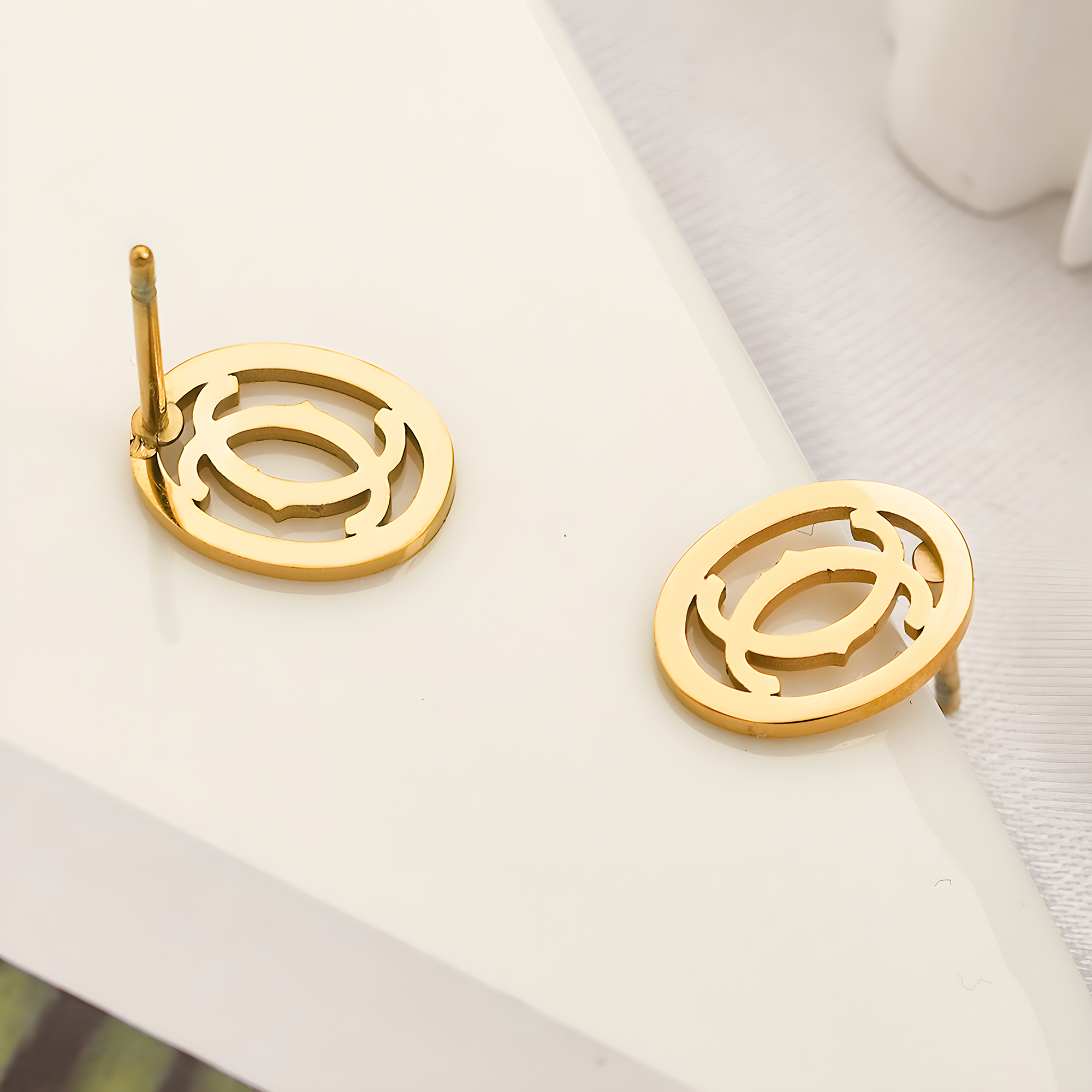 Cartier Gold Emblem Earrings (Stainless Steel)