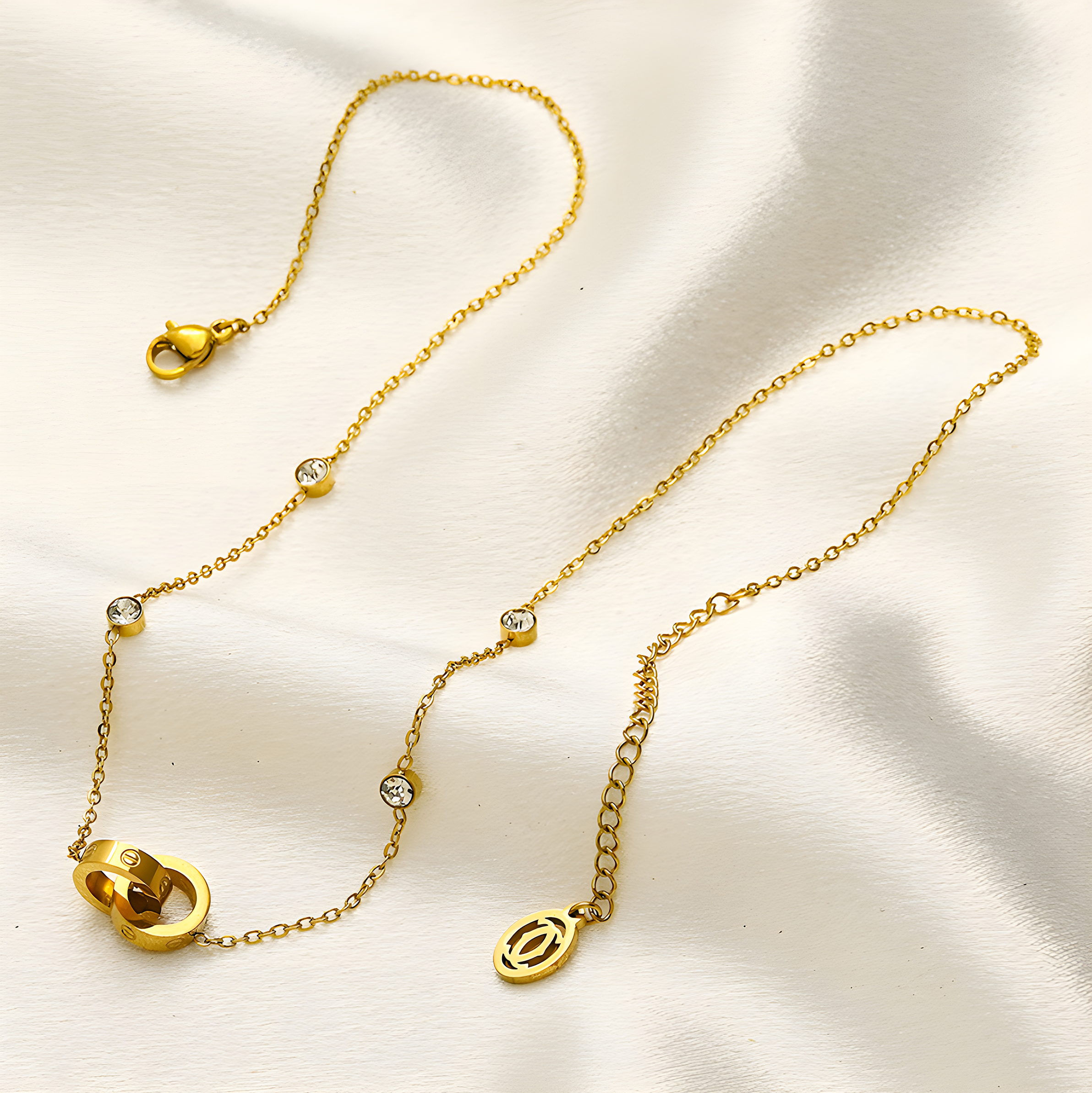 Cartier Gold Stud Ring Necklace (Stainless Steel)