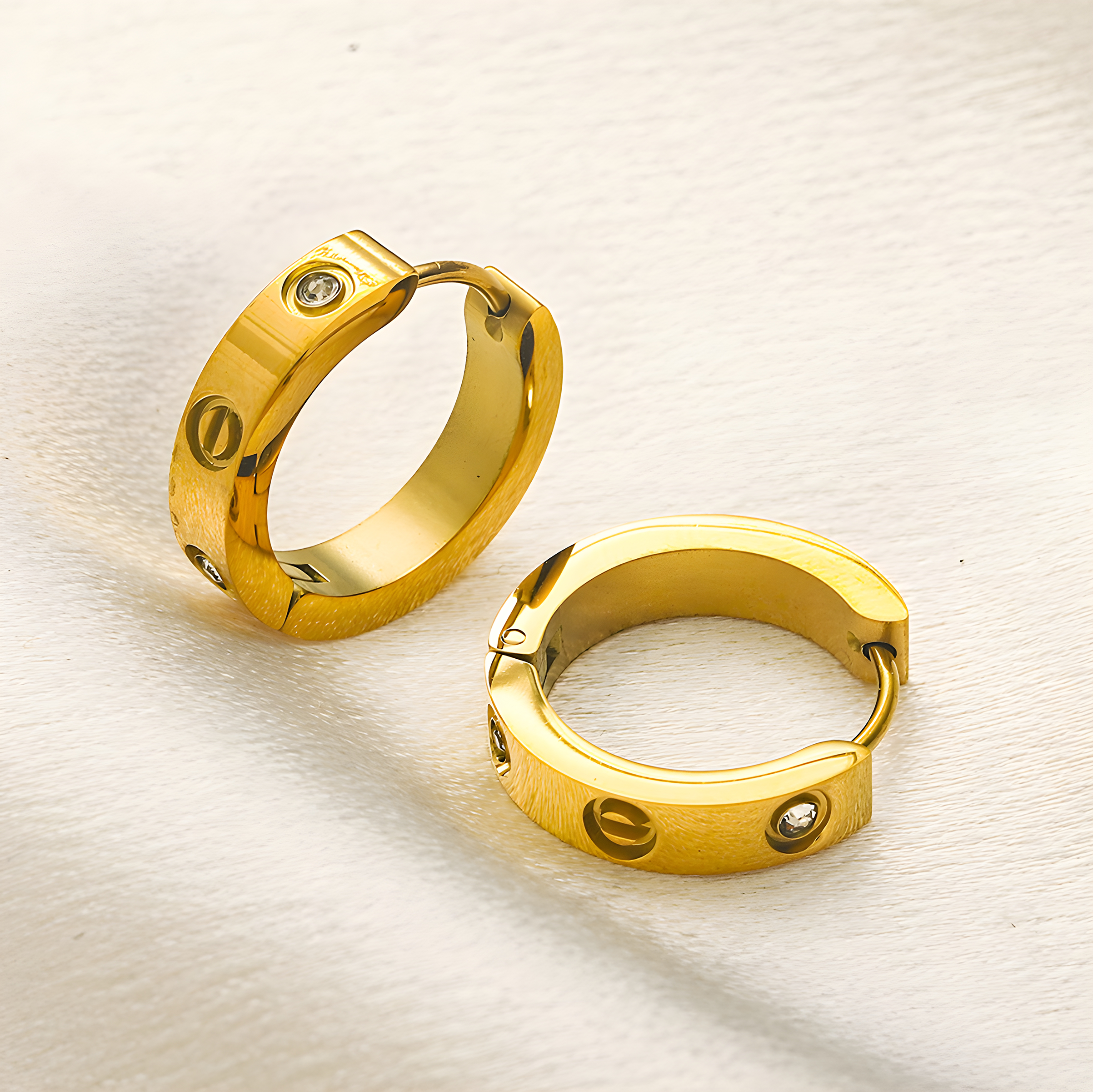 Cartier Gold Stud Hoop Earrings (Stainless Steel)