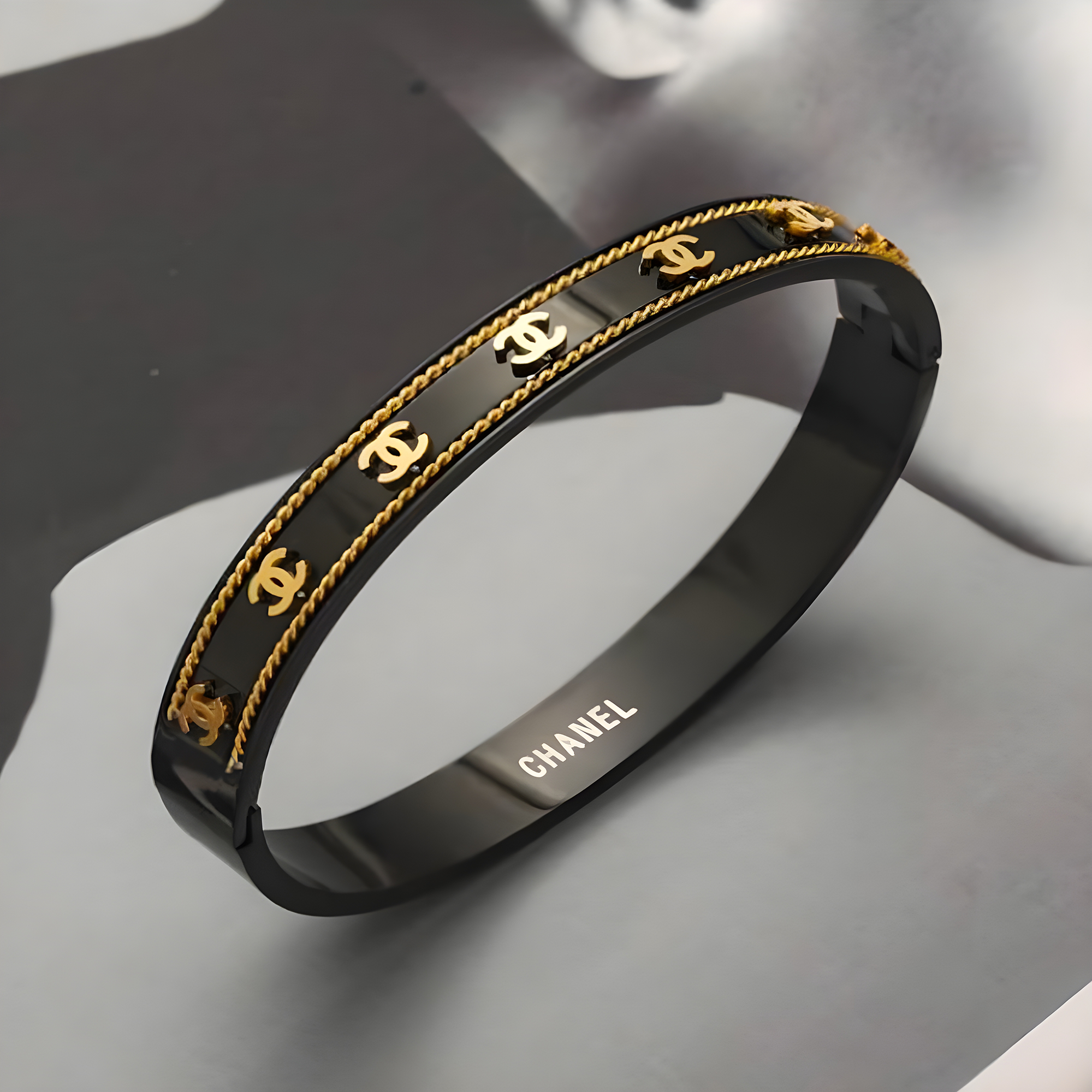 Chanel Black Emblem Bangle (Stainless Steel)