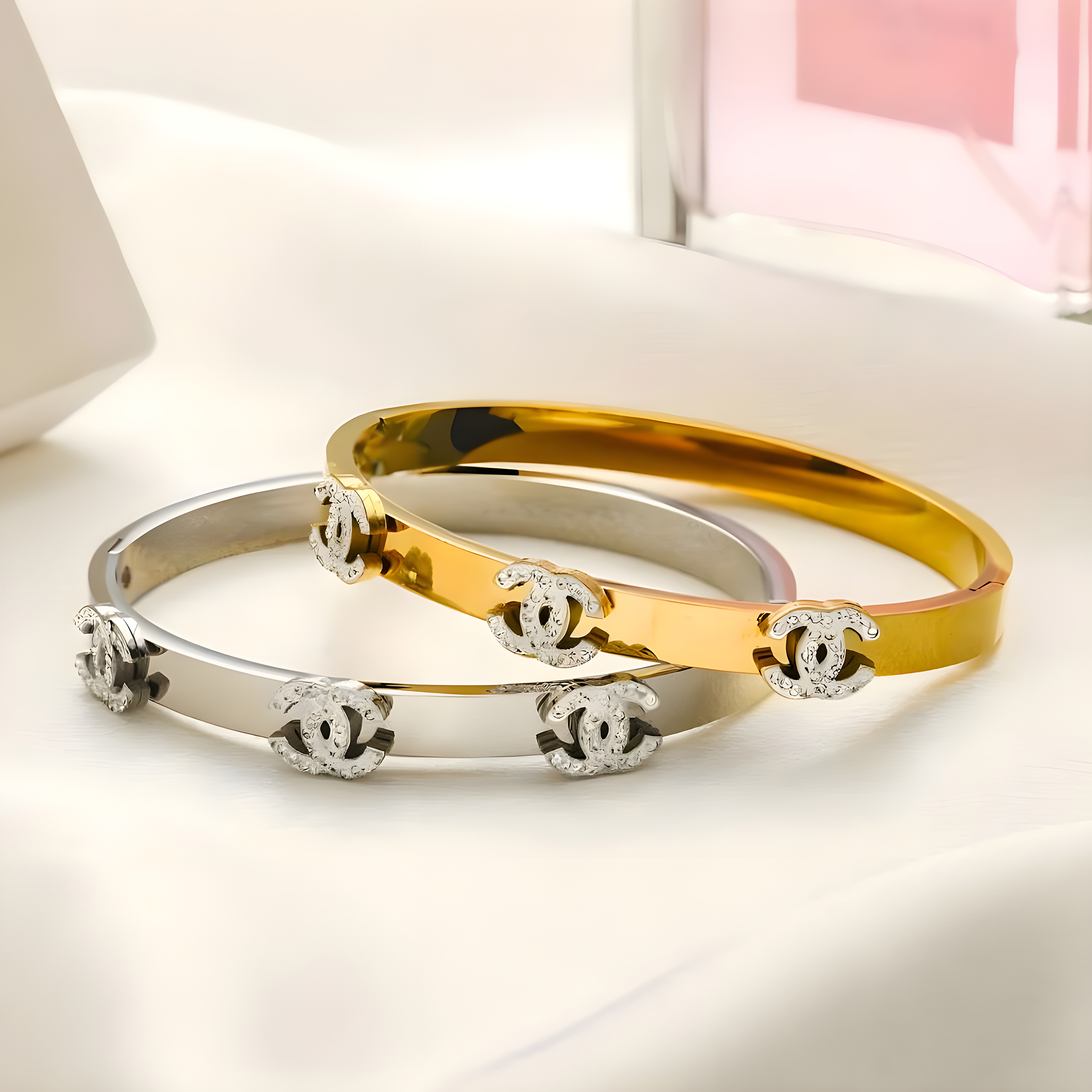 Chanel Stud Emblem Bangle (Stainless Steel)
