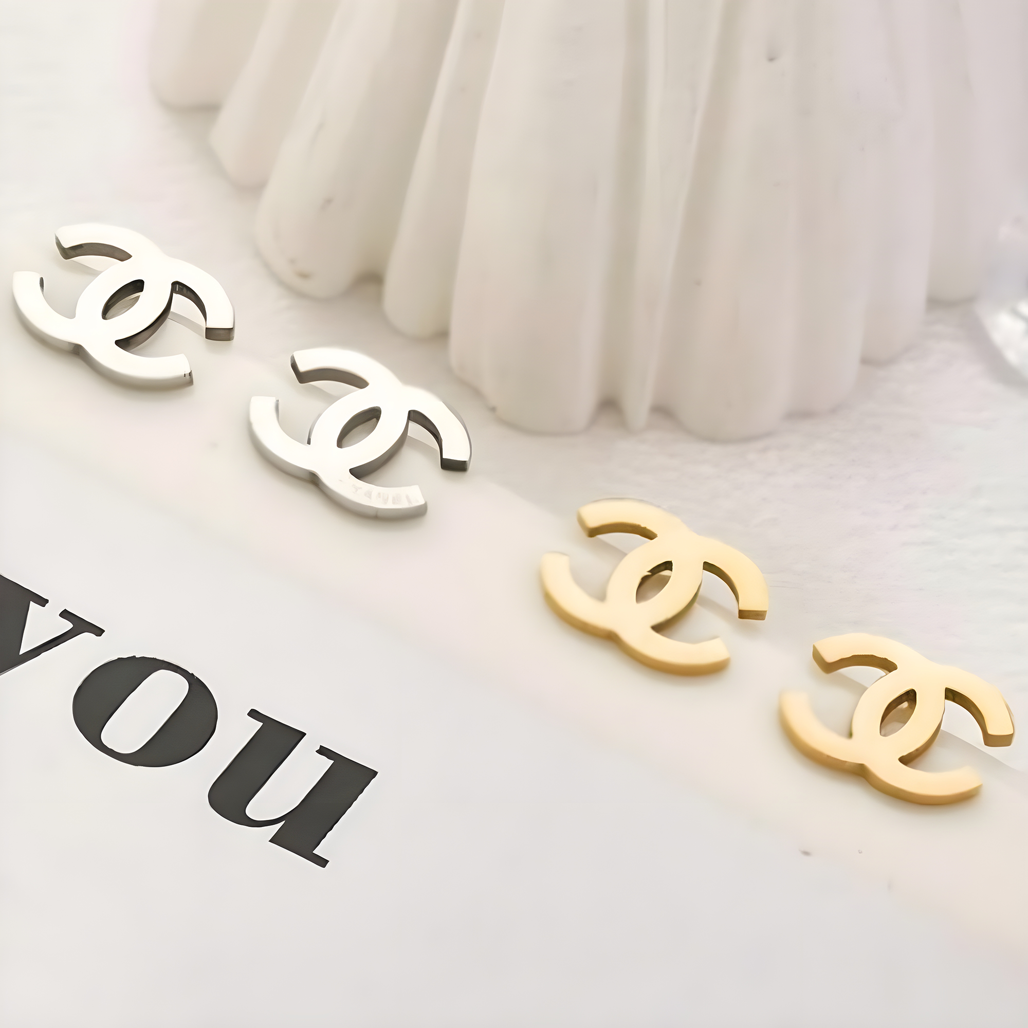 Chanel Emblem Stud Earrings (Stainless Steel)