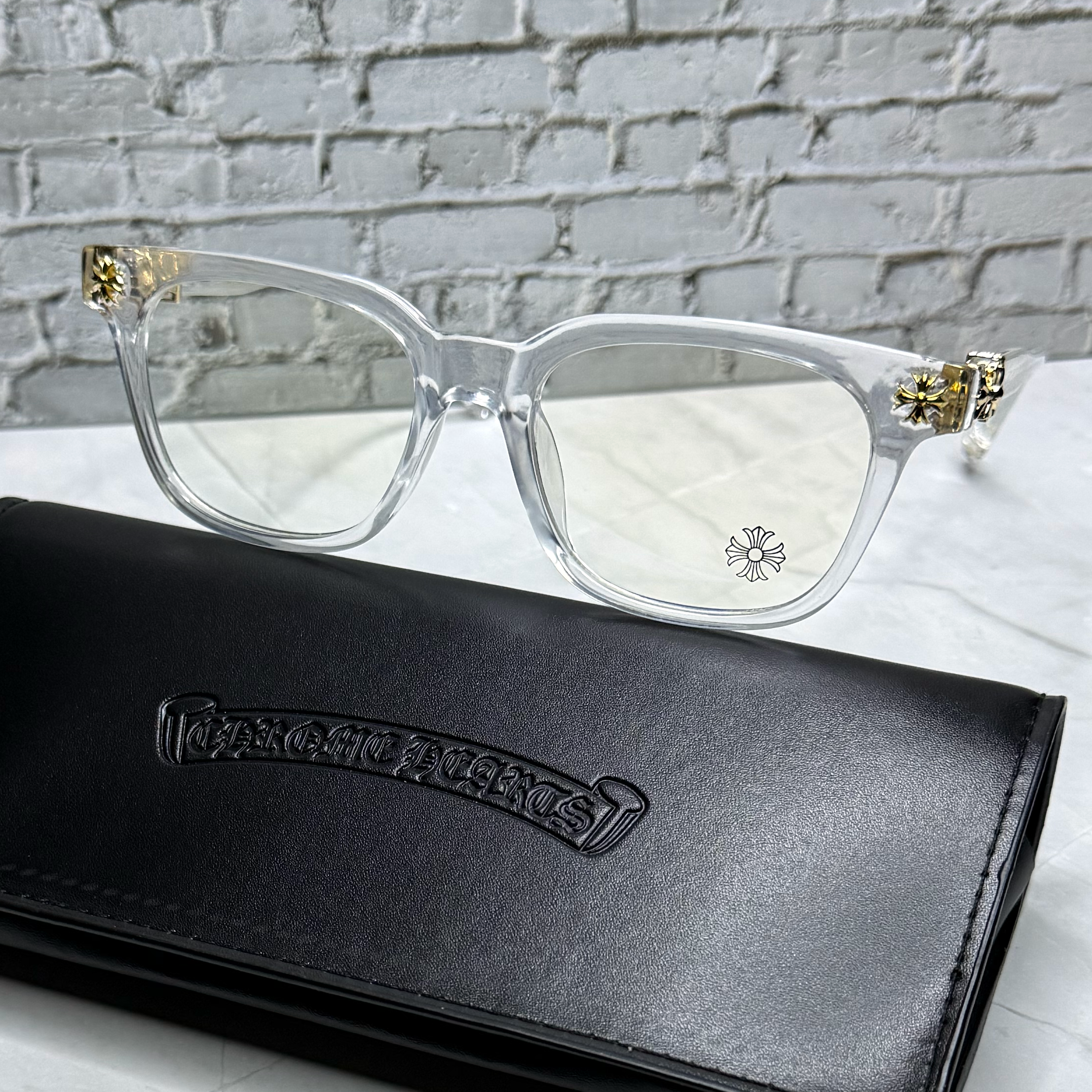 #E4: Chrome Hearts Cox Ucker Anti-Blue Lens Glasses (Clear & Gold)