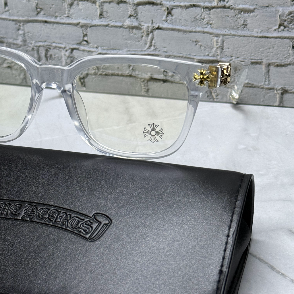 #E4: Chrome Hearts Cox Ucker Anti-Blue Lens Glasses (Clear & Gold)