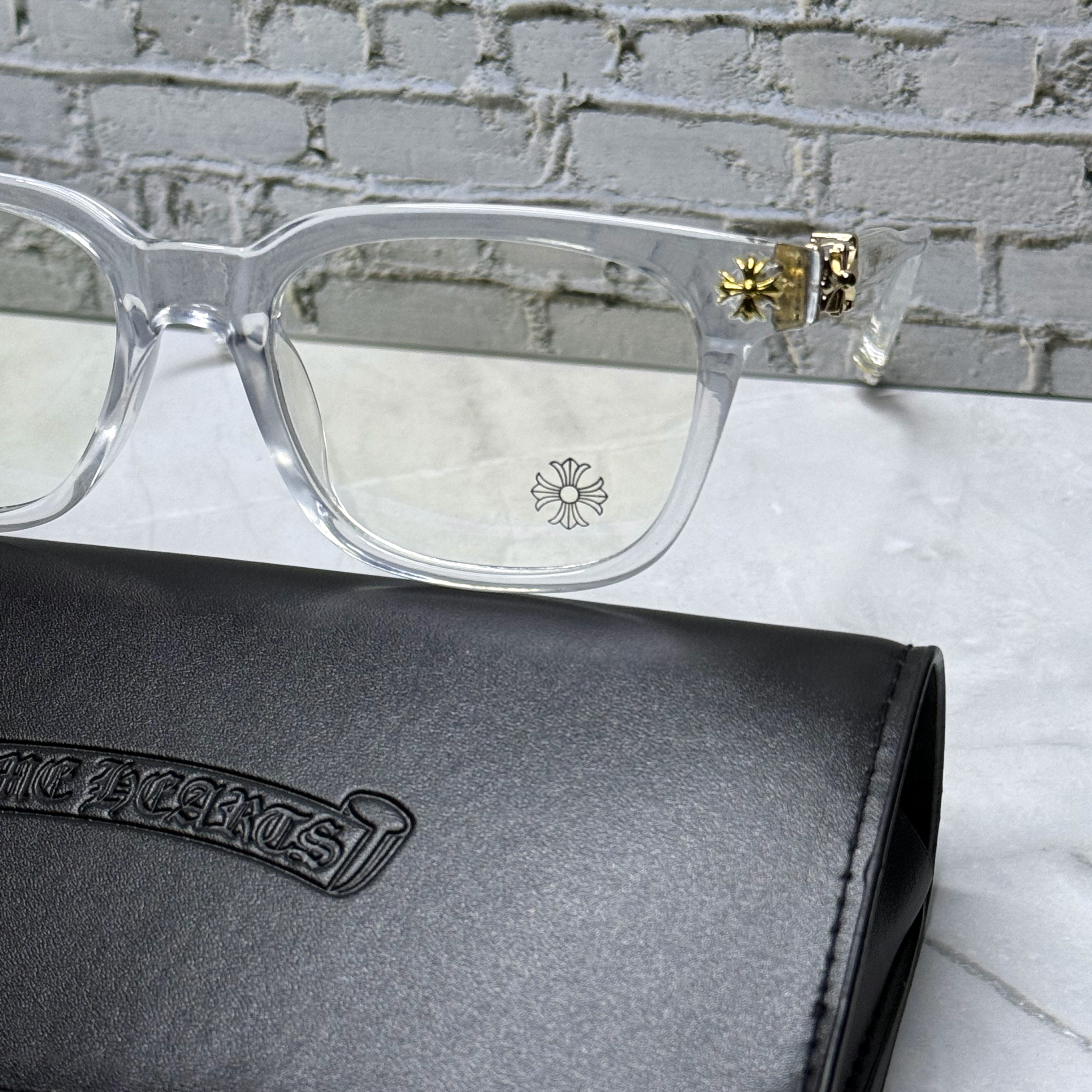 #E4: Chrome Hearts Cox Ucker Anti-Blue Lens Glasses (Clear & Gold)