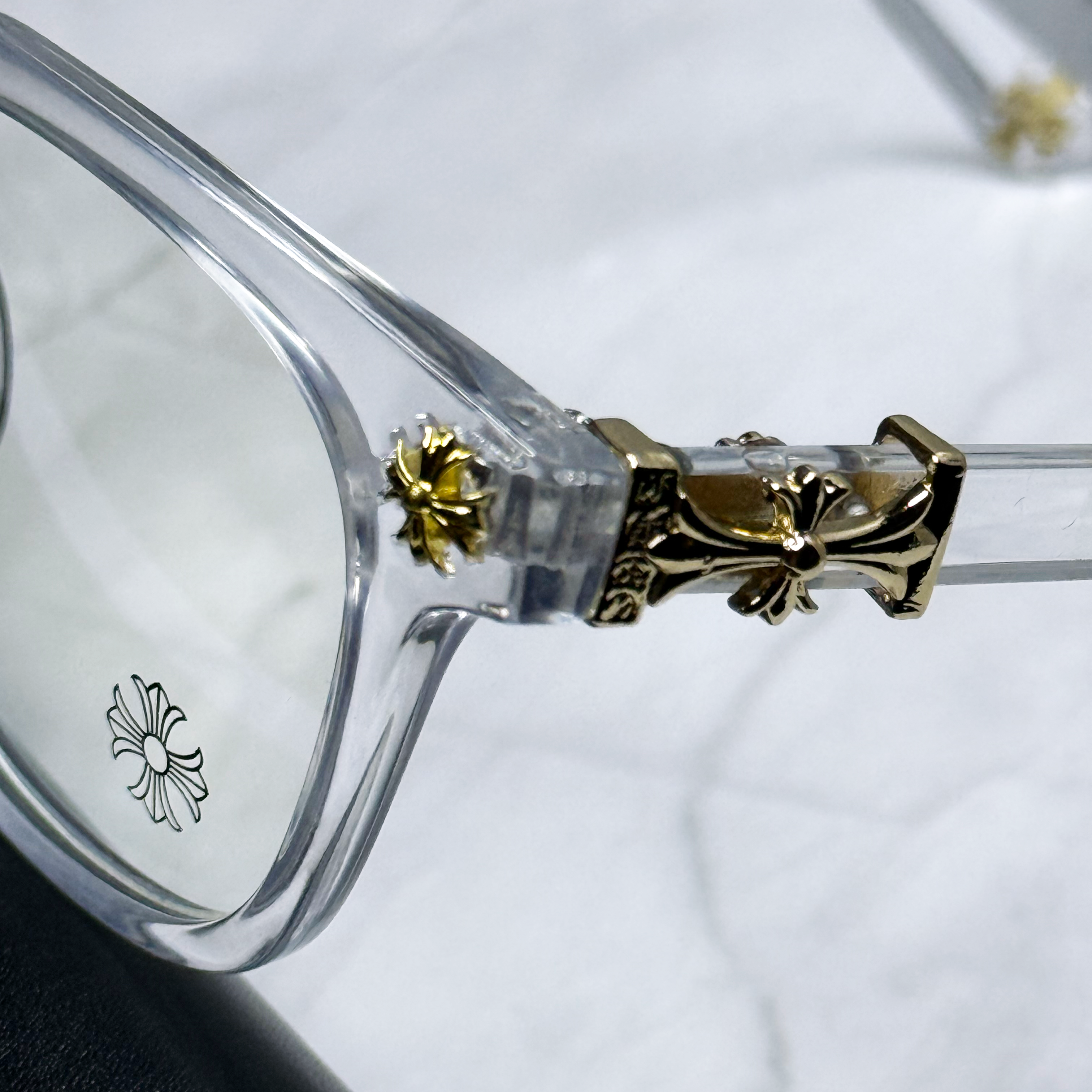 #E4: Chrome Hearts Cox Ucker Anti-Blue Lens Glasses (Clear & Gold)