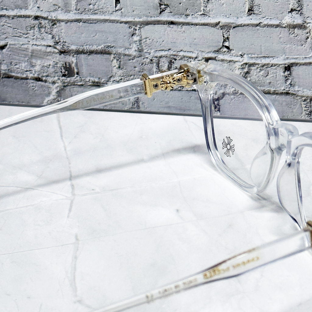 #E4: Chrome Hearts Cox Ucker Anti-Blue Lens Glasses (Clear & Gold)