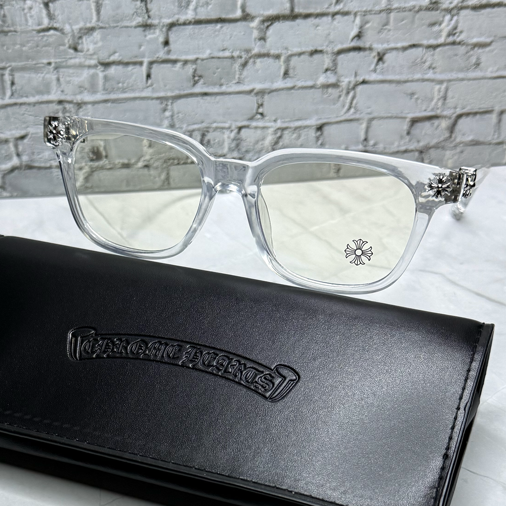 #E3: Chrome Hearts Cox Ucker Anti-Blue Lens Glasses (Clear & Silver)