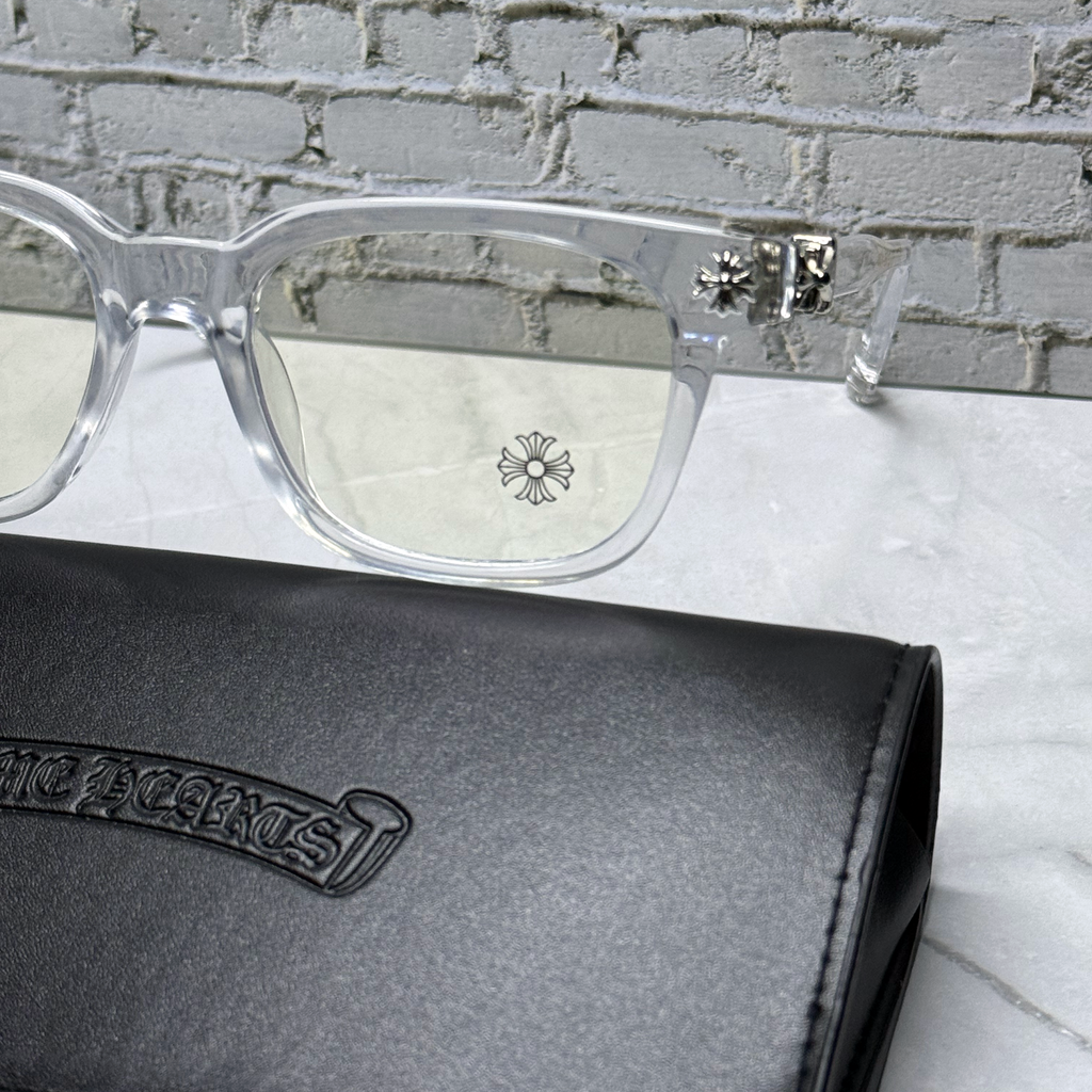 #E3: Chrome Hearts Cox Ucker Anti-Blue Lens Glasses (Clear & Silver)