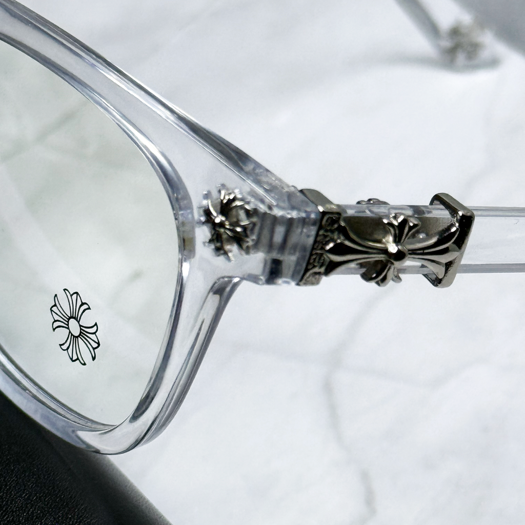 #E3: Chrome Hearts Cox Ucker Anti-Blue Lens Glasses (Clear & Silver)