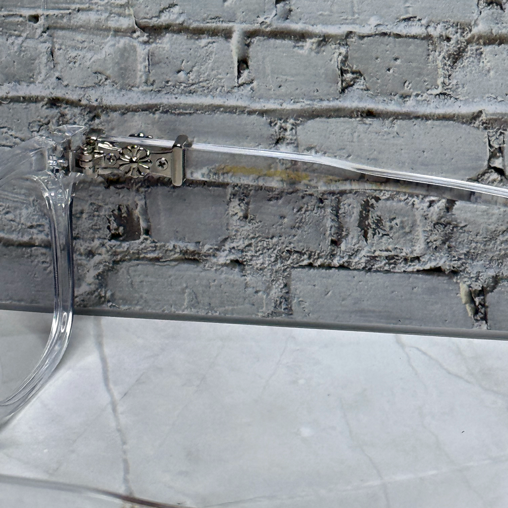 #E3: Chrome Hearts Cox Ucker Anti-Blue Lens Glasses (Clear & Silver)