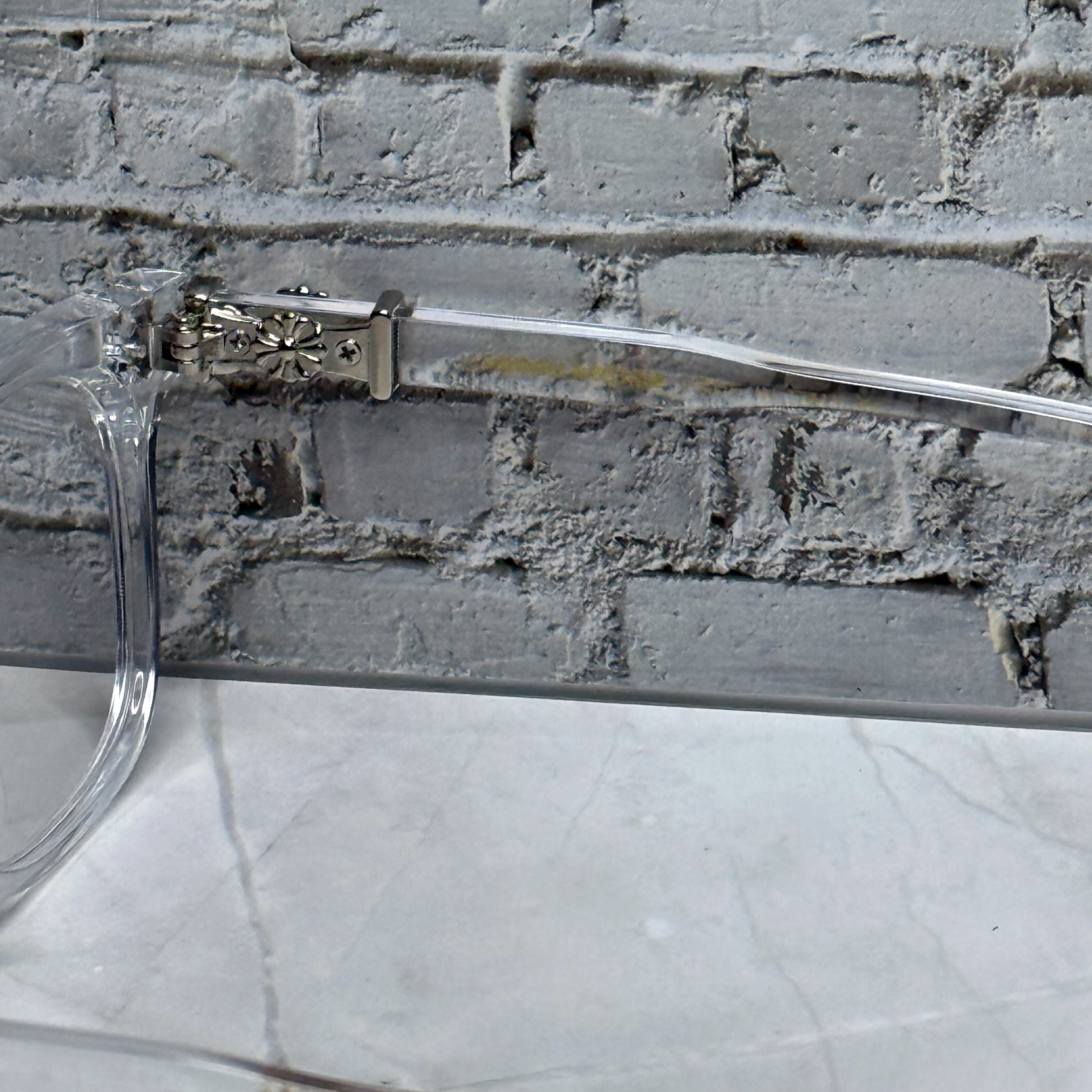 #E3: Chrome Hearts Cox Ucker Anti-Blue Lens Glasses (Clear & Silver)