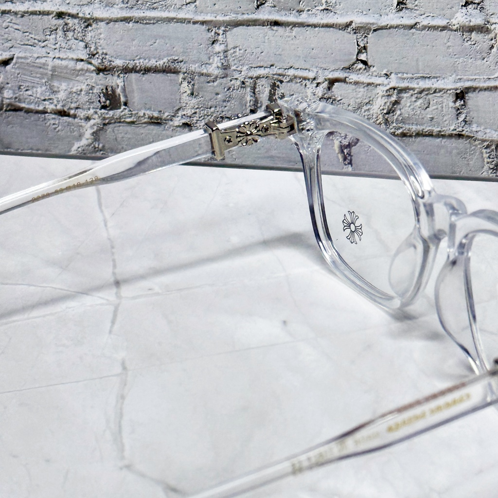 #E3: Chrome Hearts Cox Ucker Anti-Blue Lens Glasses (Clear & Silver)