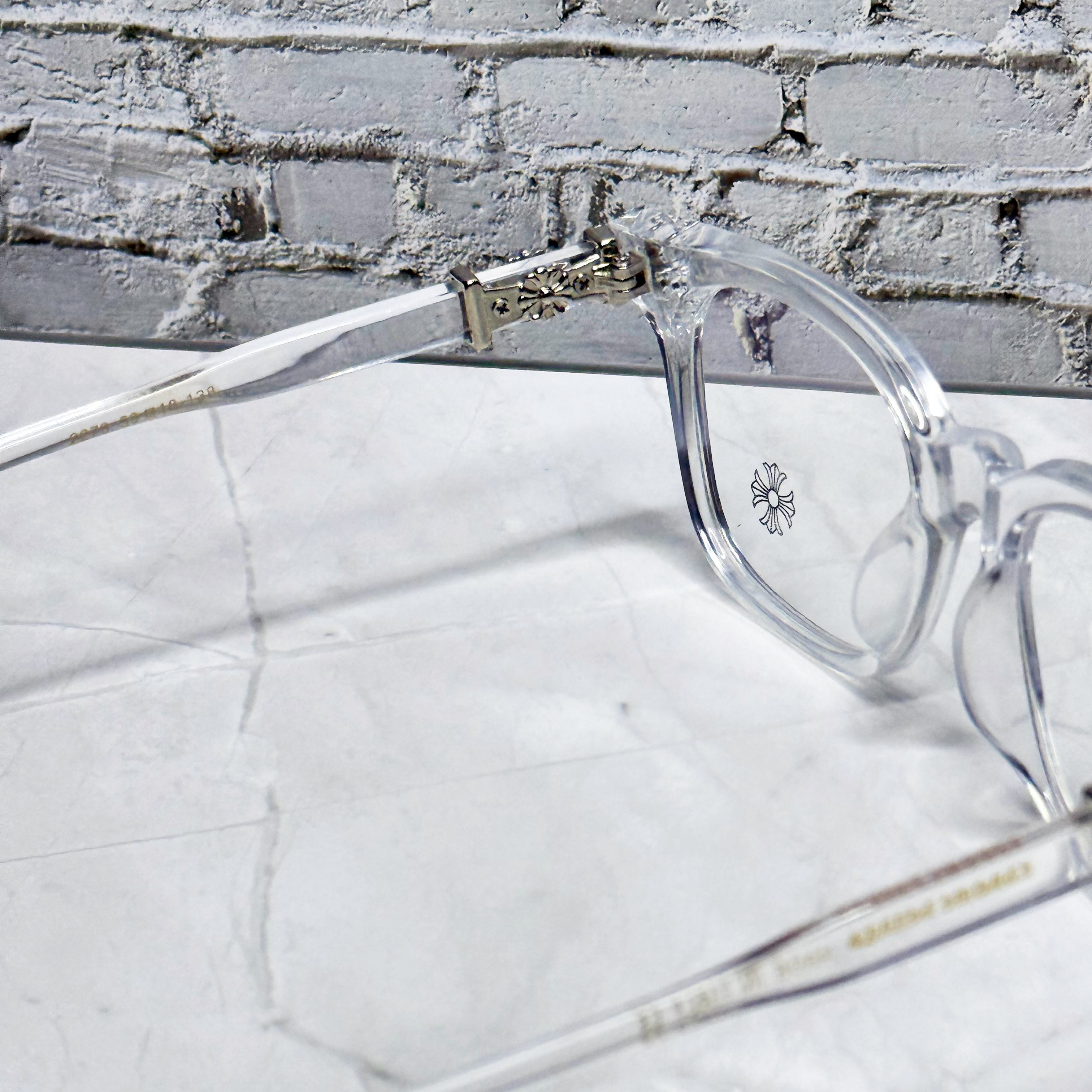 #E3: Chrome Hearts Cox Ucker Anti-Blue Lens Glasses (Clear & Silver)