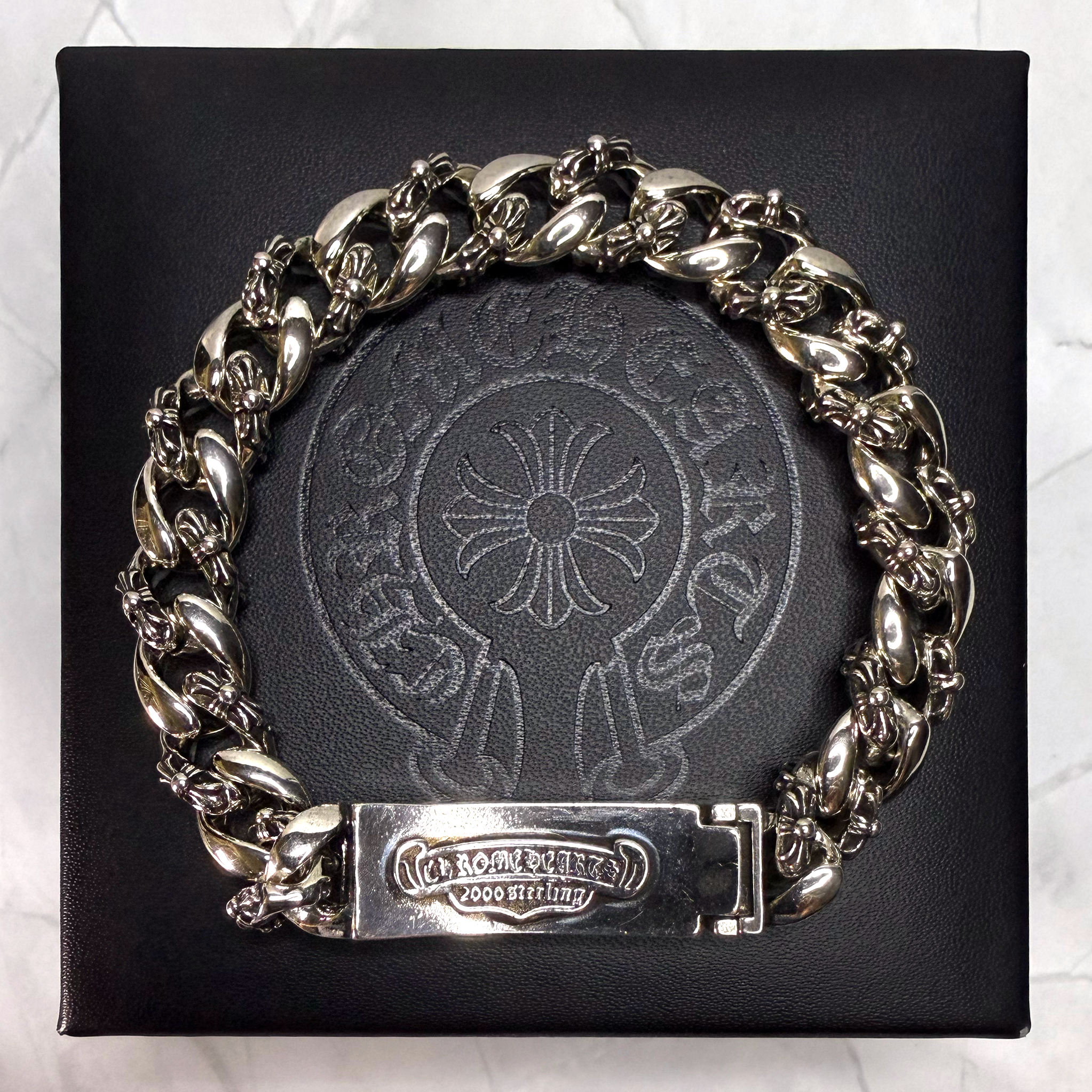 #CB2-2: Chrome Hearts Double Cross Emblem Some Cross Cuban Bracelet (Gold-Filled)