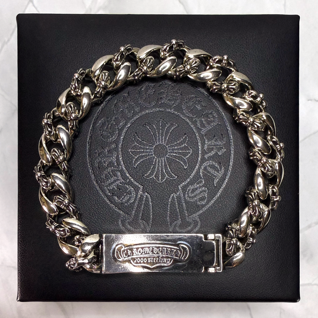 #CB8-2: Chrome Hearts Floral Cross Emblem Some Cross Cuban Bracelet (Gold-Filled)