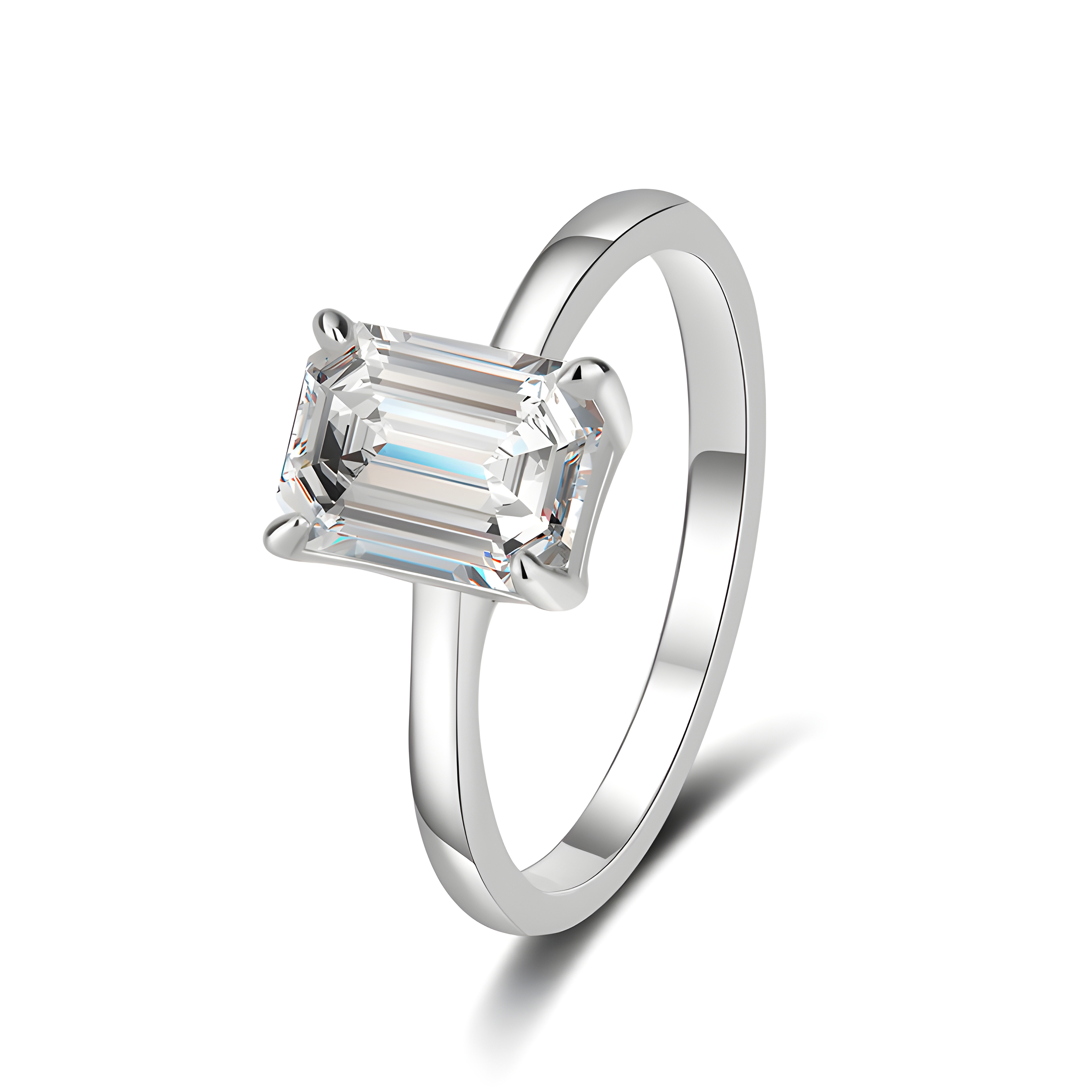 Emerald Cut Moissanite 925 Ring (Sterling Silver)