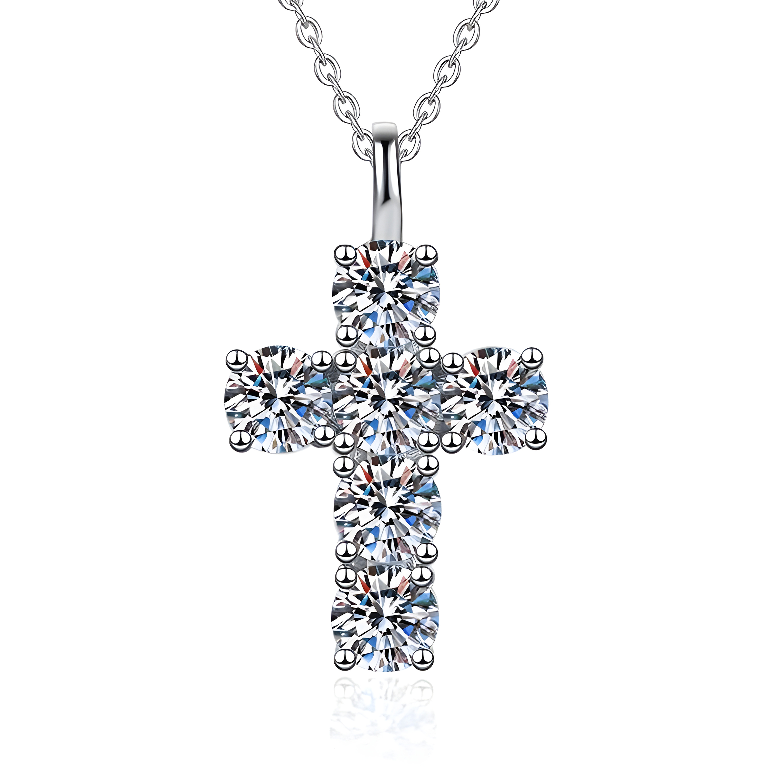 3 Carat Moissanite Cross Pendant 925 18" Inch Necklace (Sterling Silver)