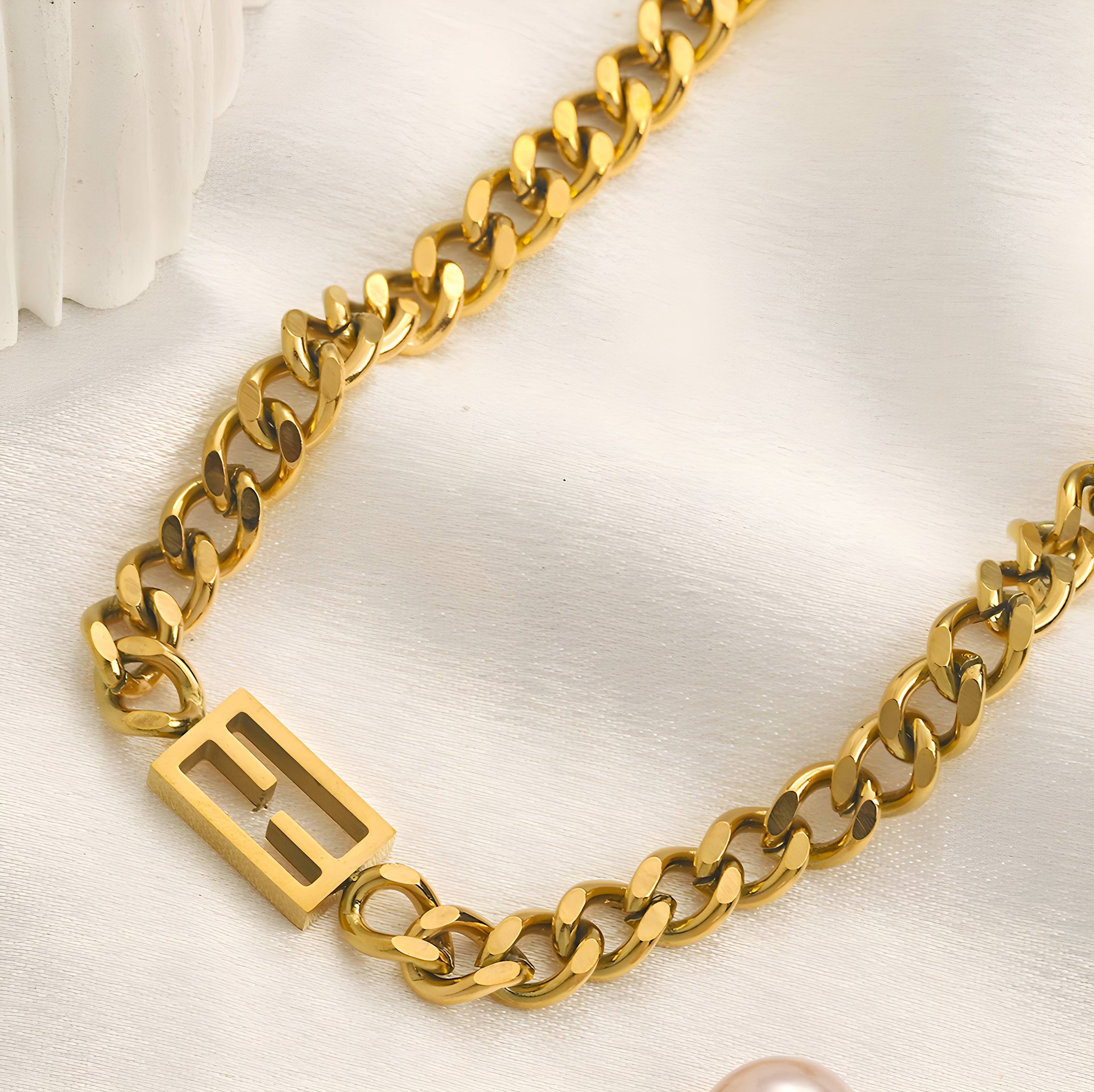 Fendi Gold Cuban Bracelet (Stainless Steel)