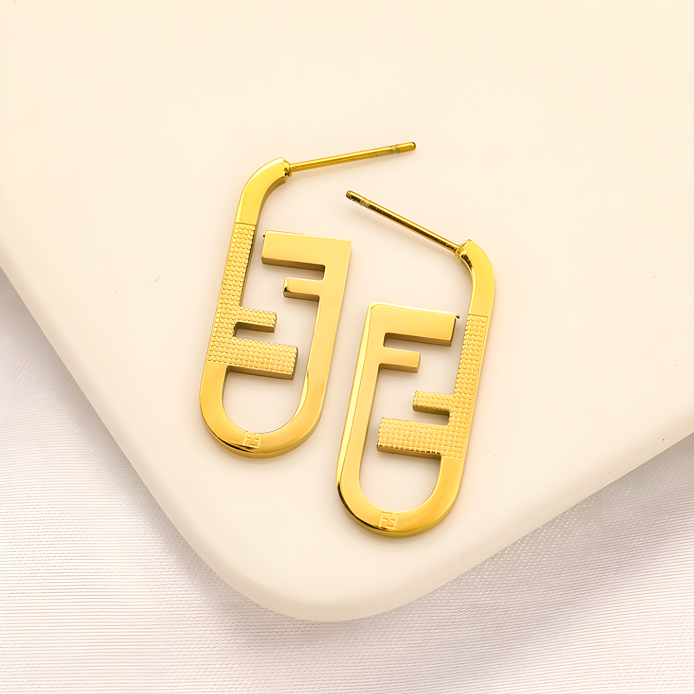 Fendi Gold Emblem Hoop Earrings (Stainless Steel)