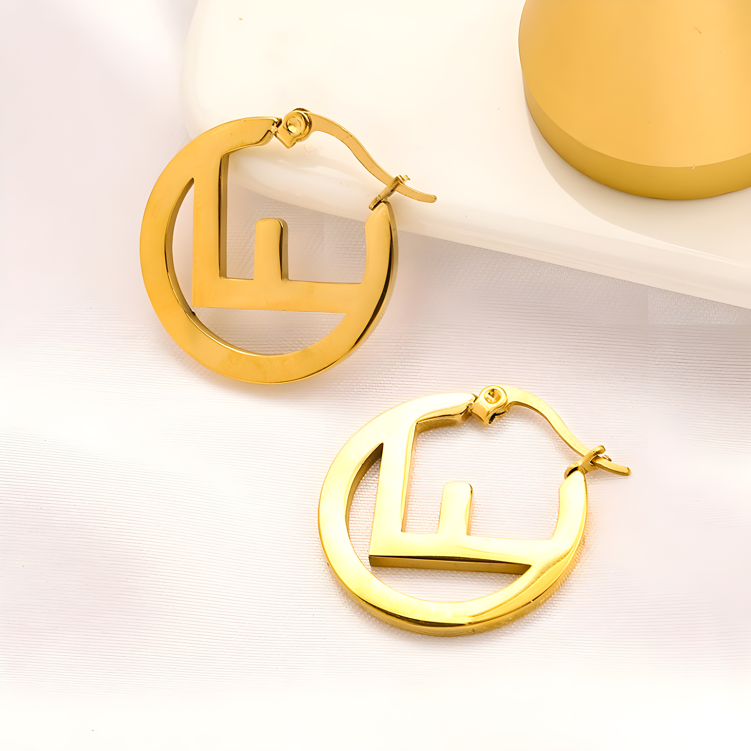 Fendi Gold Hoop Earrings (Stainless Steel)