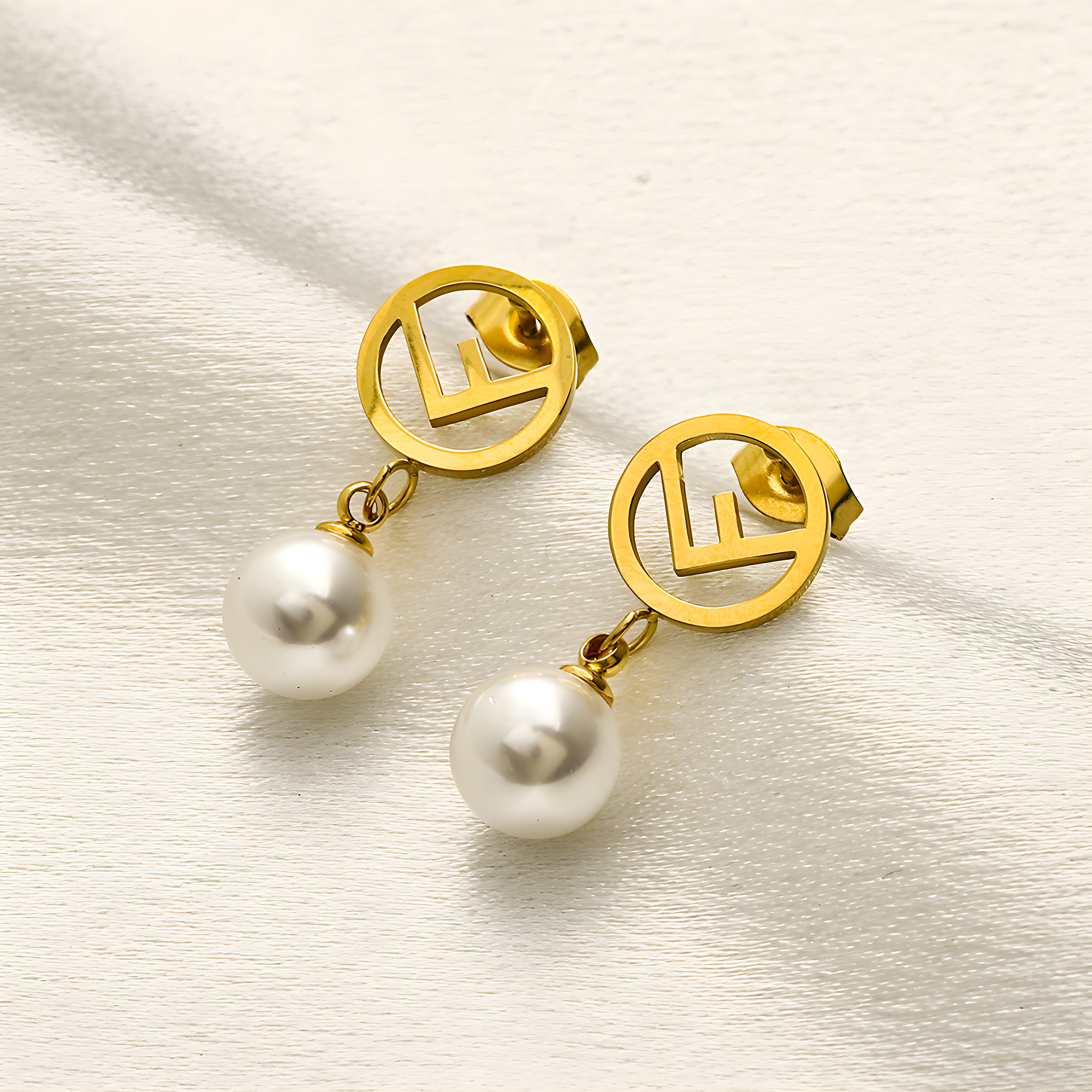 Fendi Gold Pearl Earrings (Stainless Steel)