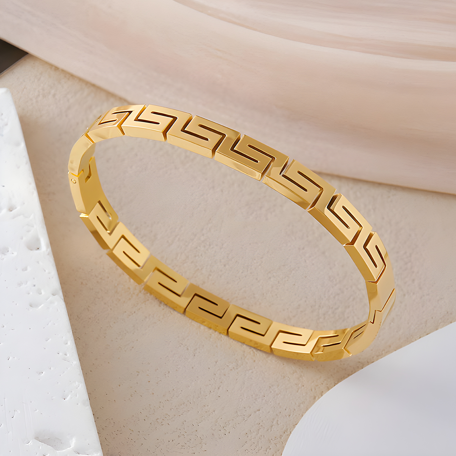 Greek Meander Bangle (Stainless Steel)