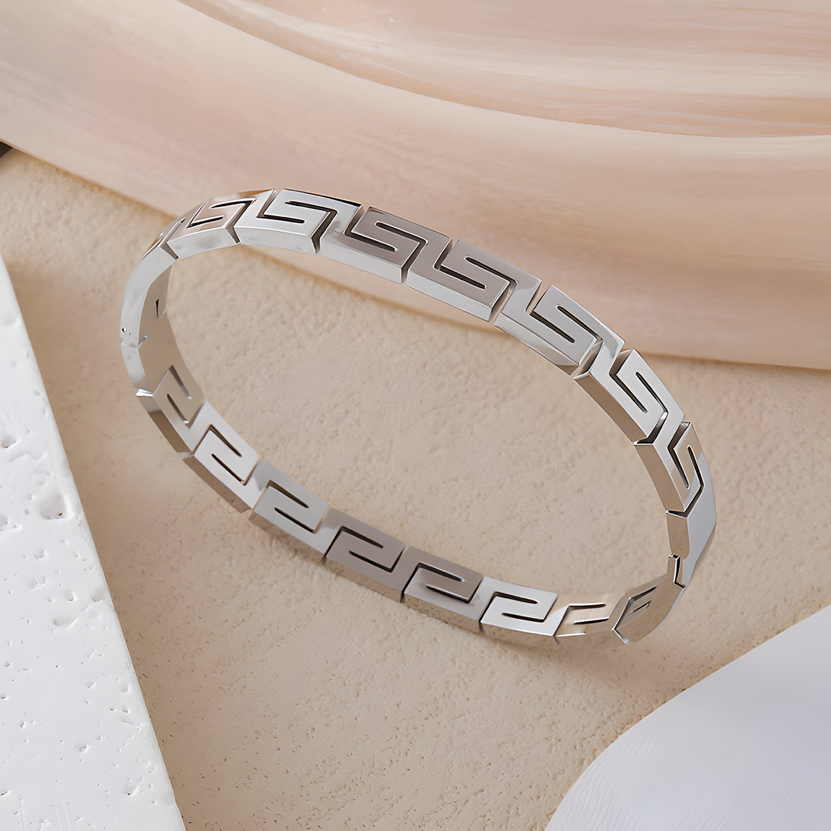 Greek Meander Bangle (Stainless Steel)
