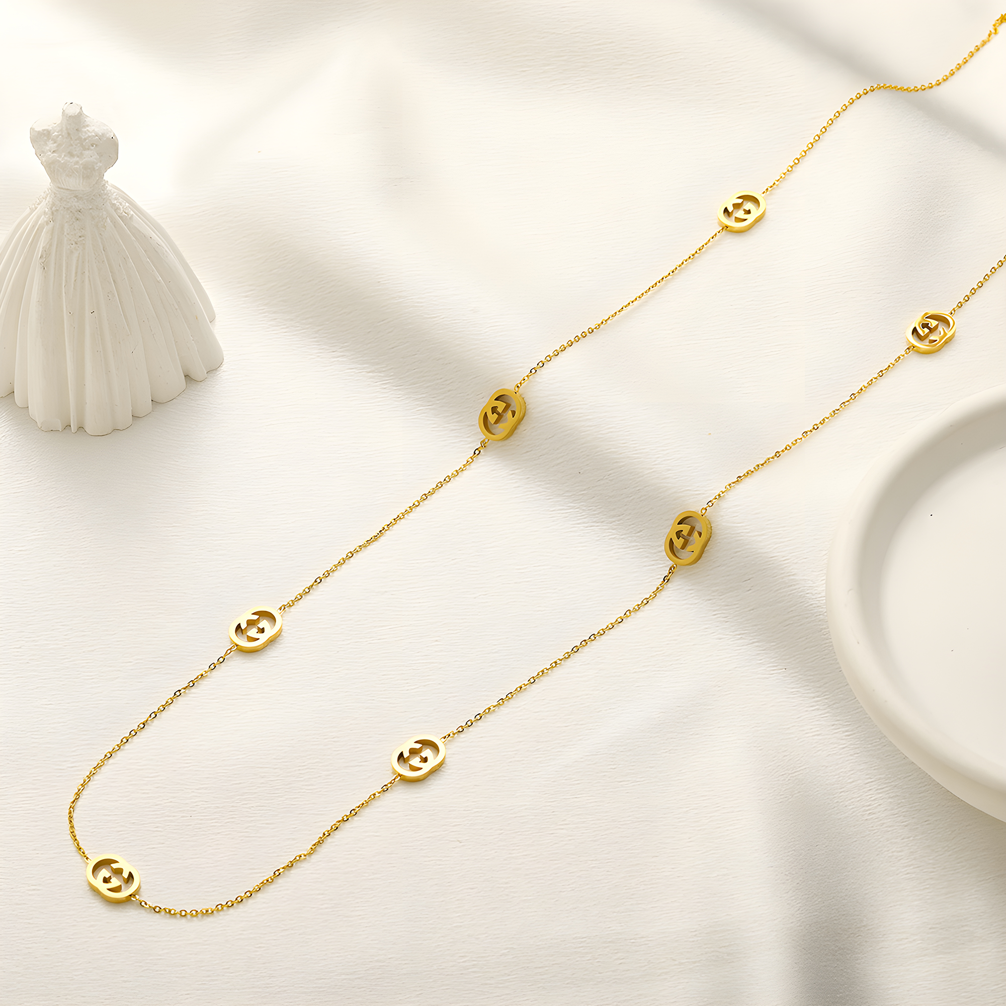 Gucci Gold Emblem Long Necklace (Stainless Steel)