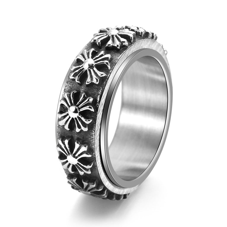 #R95: Chrome Hearts Inspired Cross Spinner Ring (Titanium Steel)