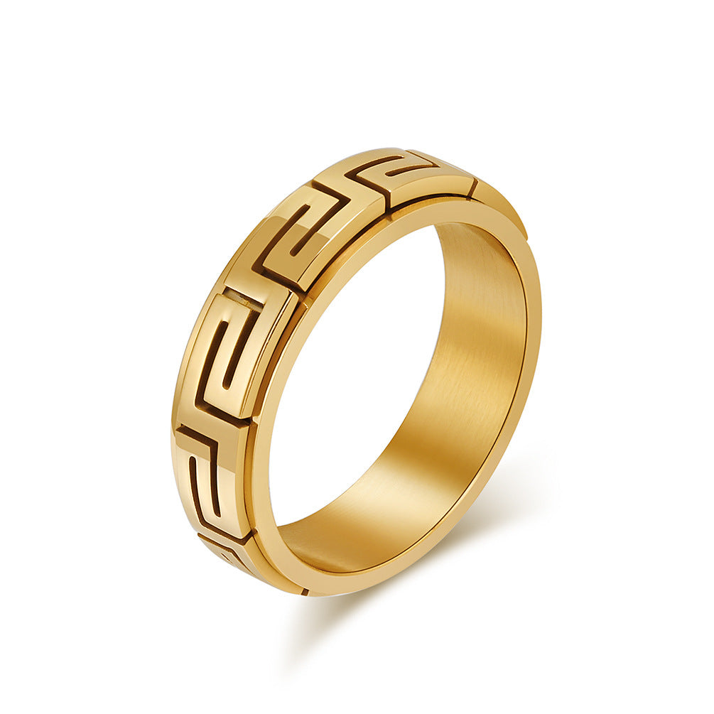 Gold Meander Fidget Spinner Ring (Titanium Steel)