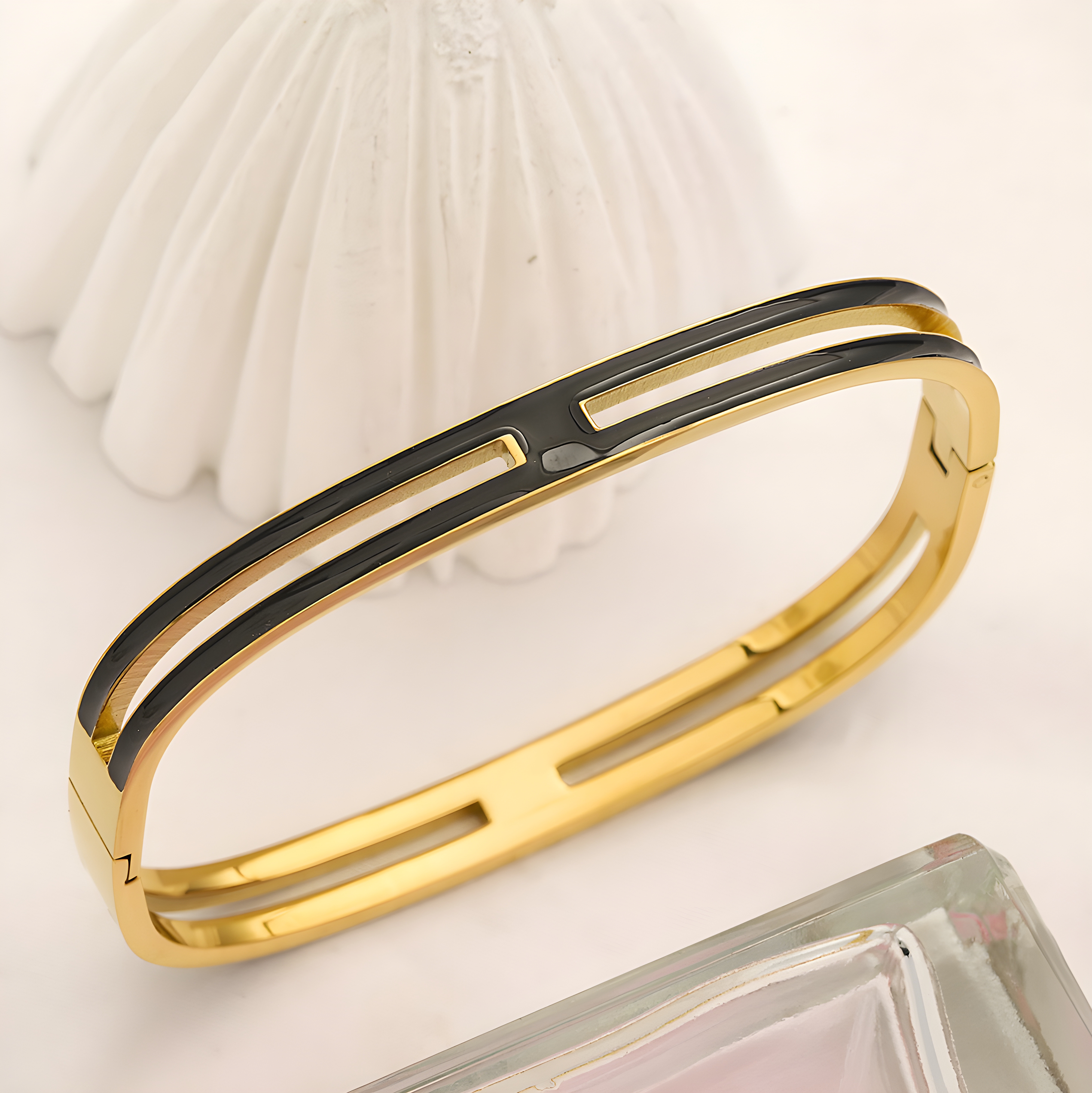 Hermes Black & Gold Bangle (Stainless Steel)