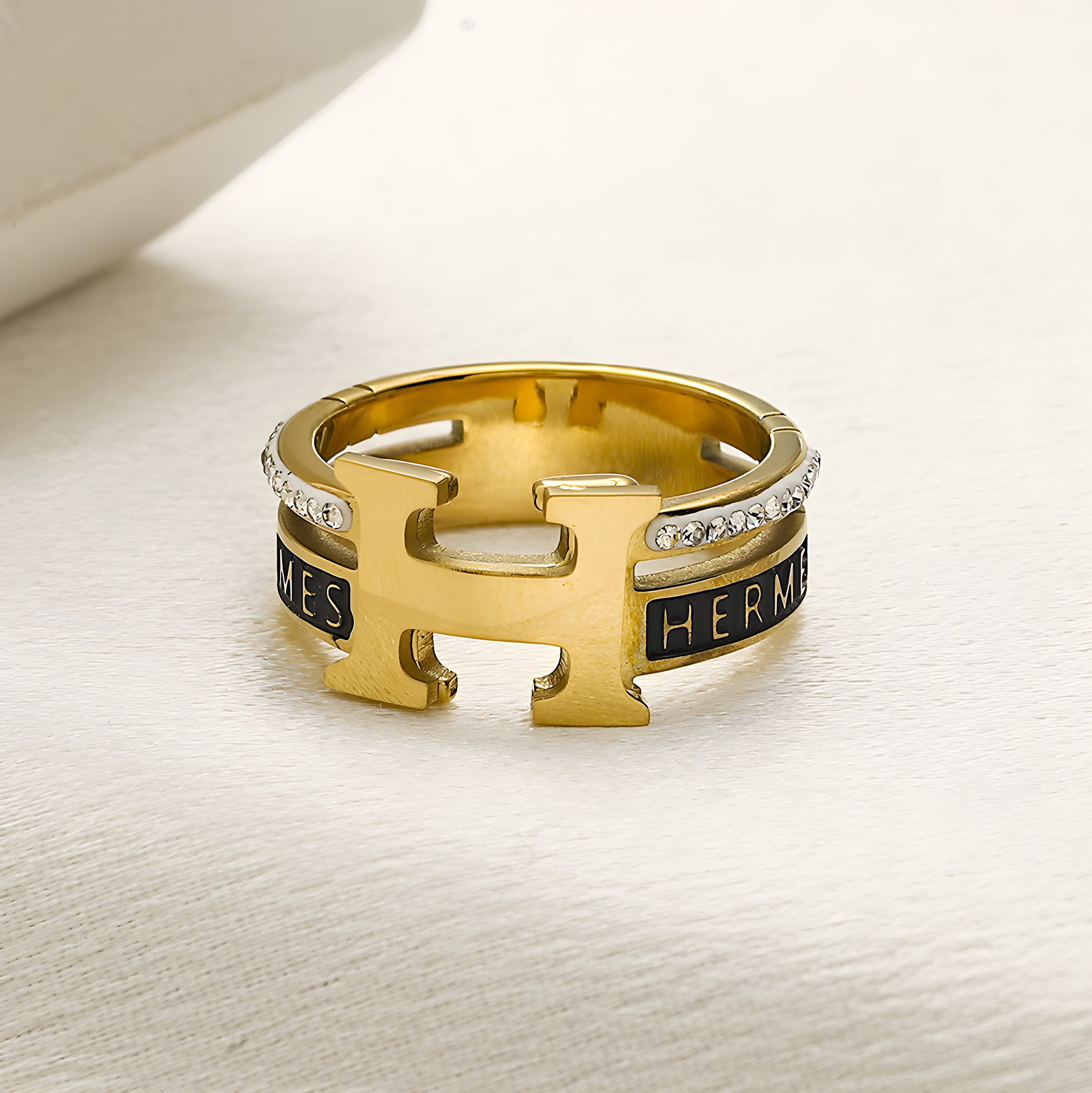 Hermes Gold Emblem Eternity Ring (Stainless Steel)