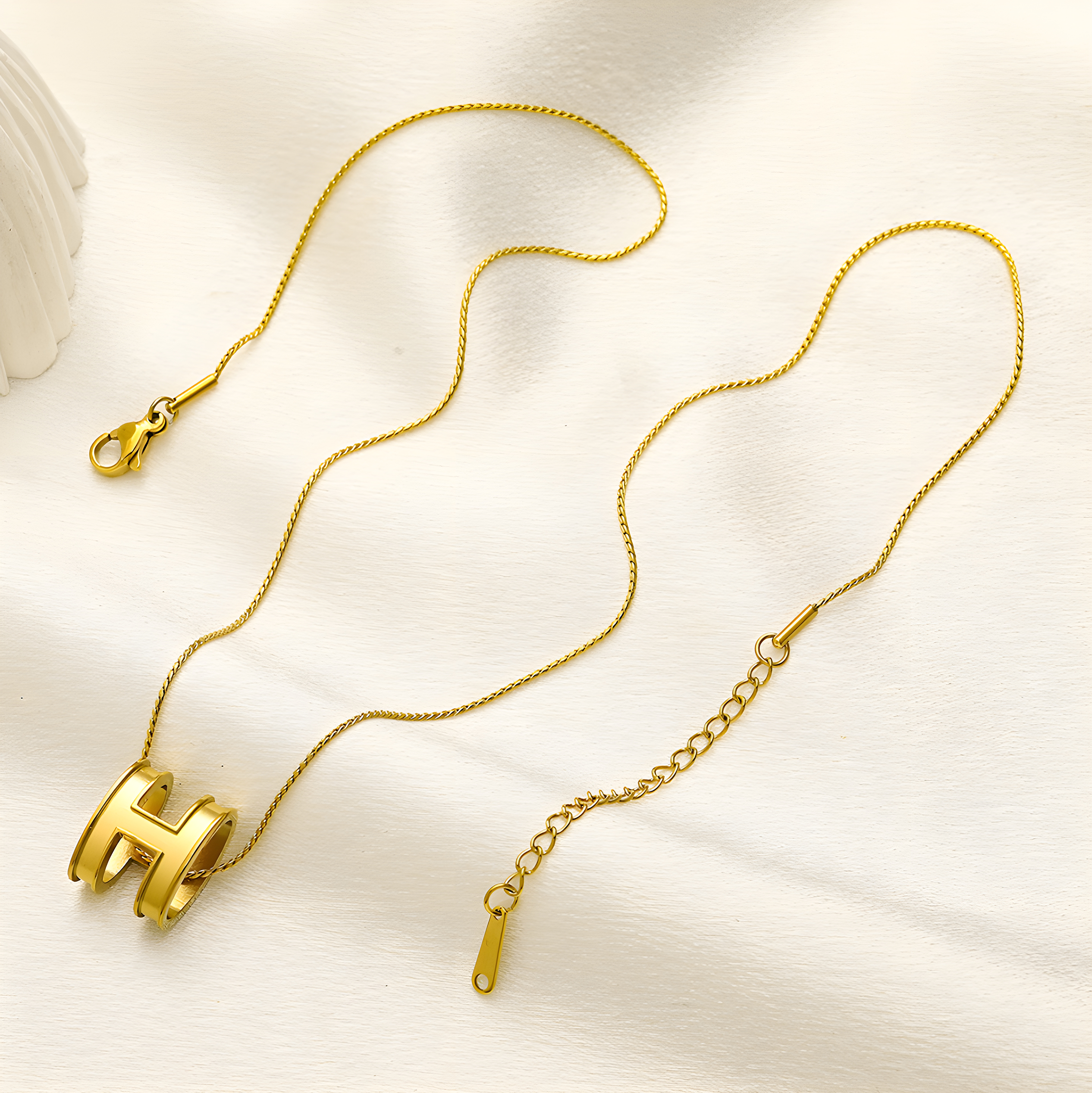 Hermes Gold Pendant Necklace (Stainless Steel)