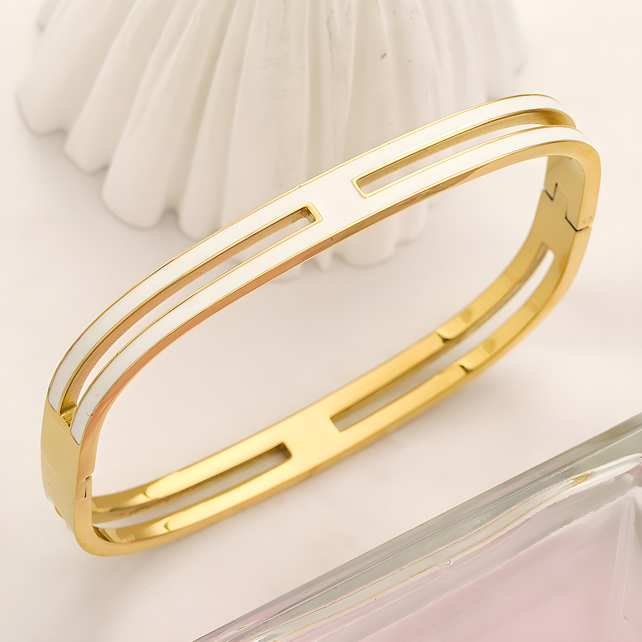 Hermes White & Gold Bangle (Stainless Steel)