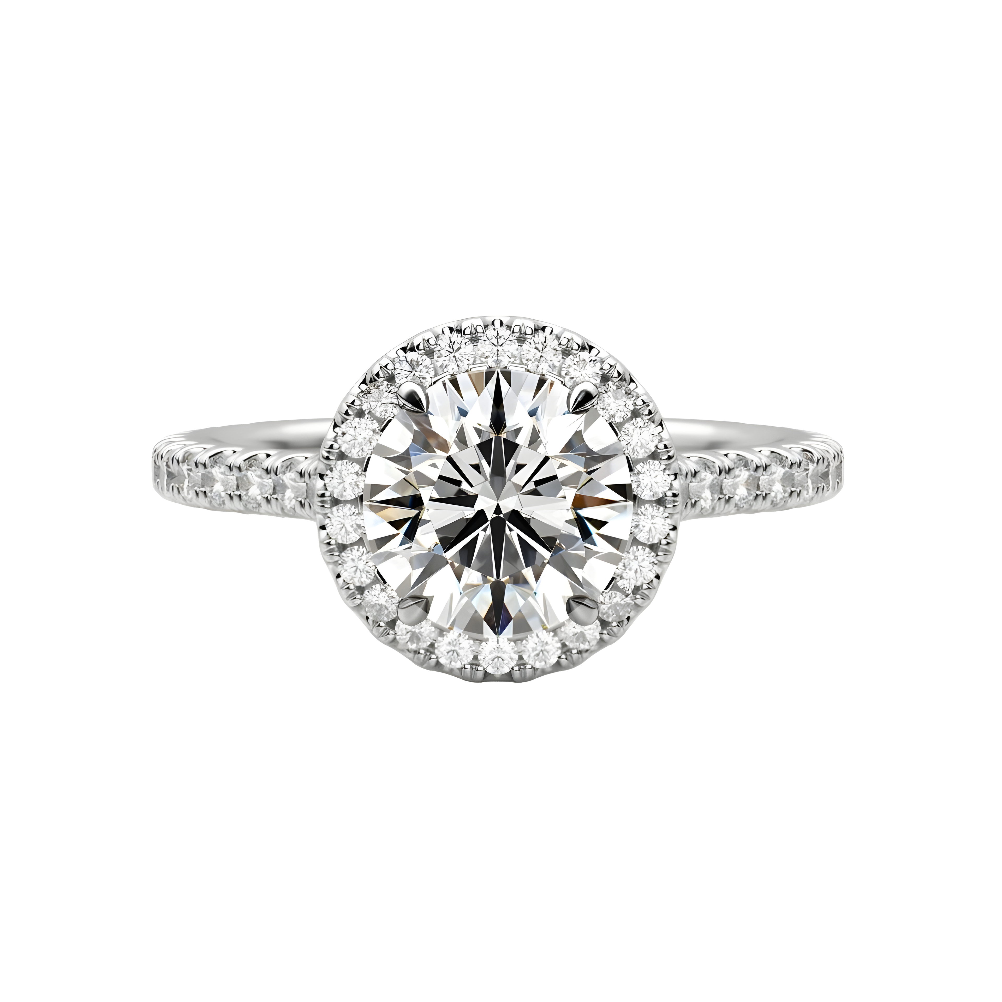 1 Carat Round Moissanite 925 Halo Pave Ring (Sterling Silver)