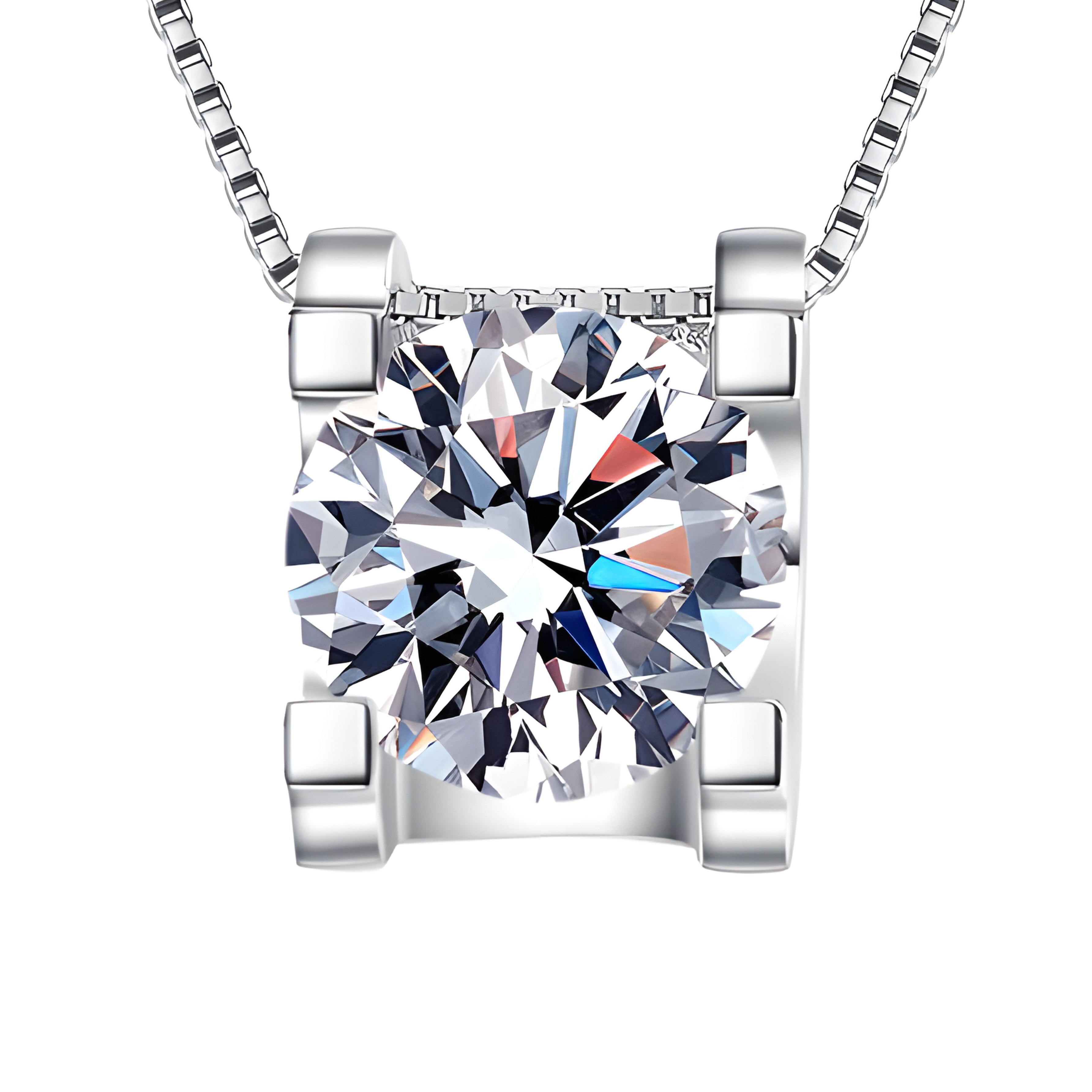 1 Carat Moissanite Pendant 925 18" Inch Necklace (Sterling Silver)