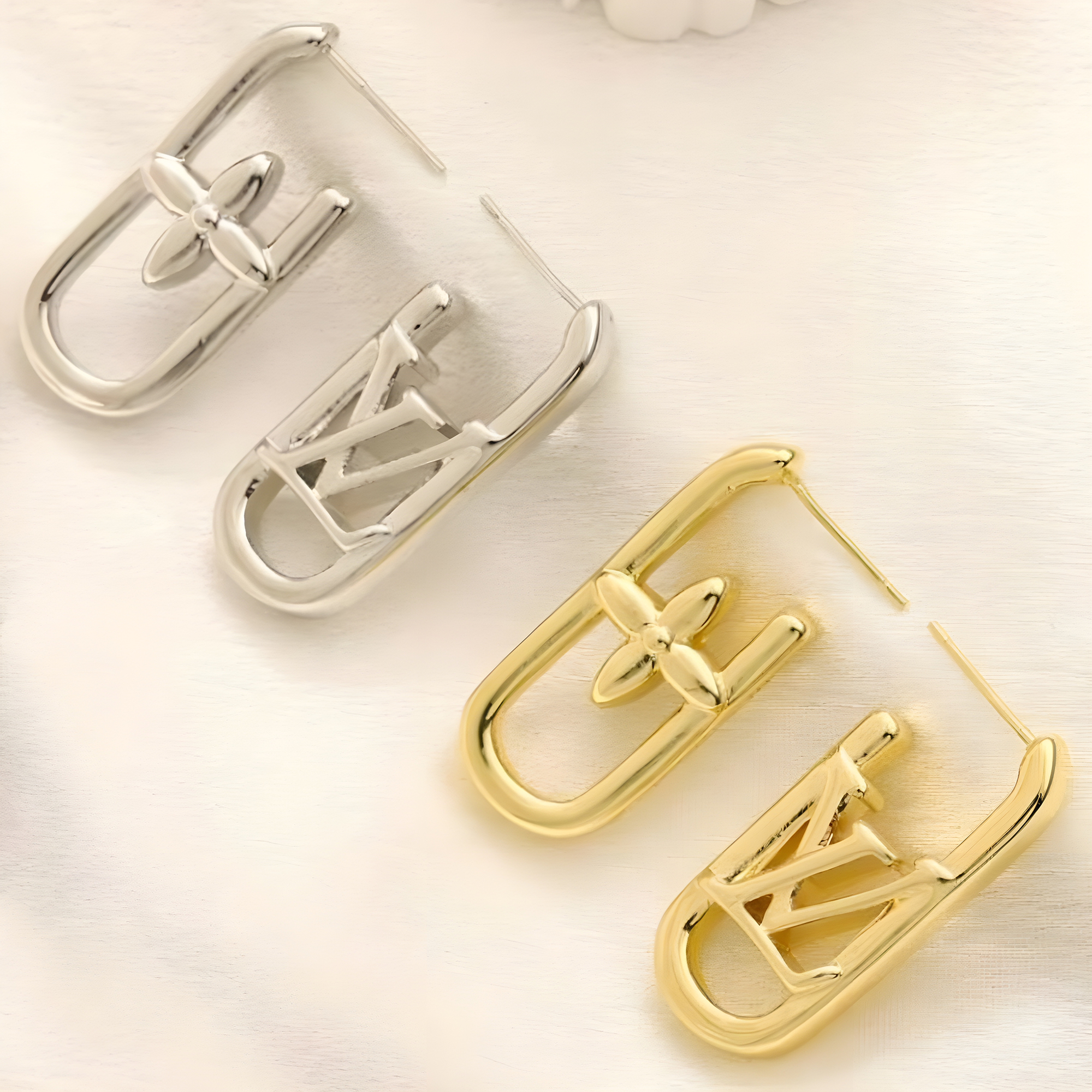 LV Emblem U-Hoop Earrings (Stainless Steel)