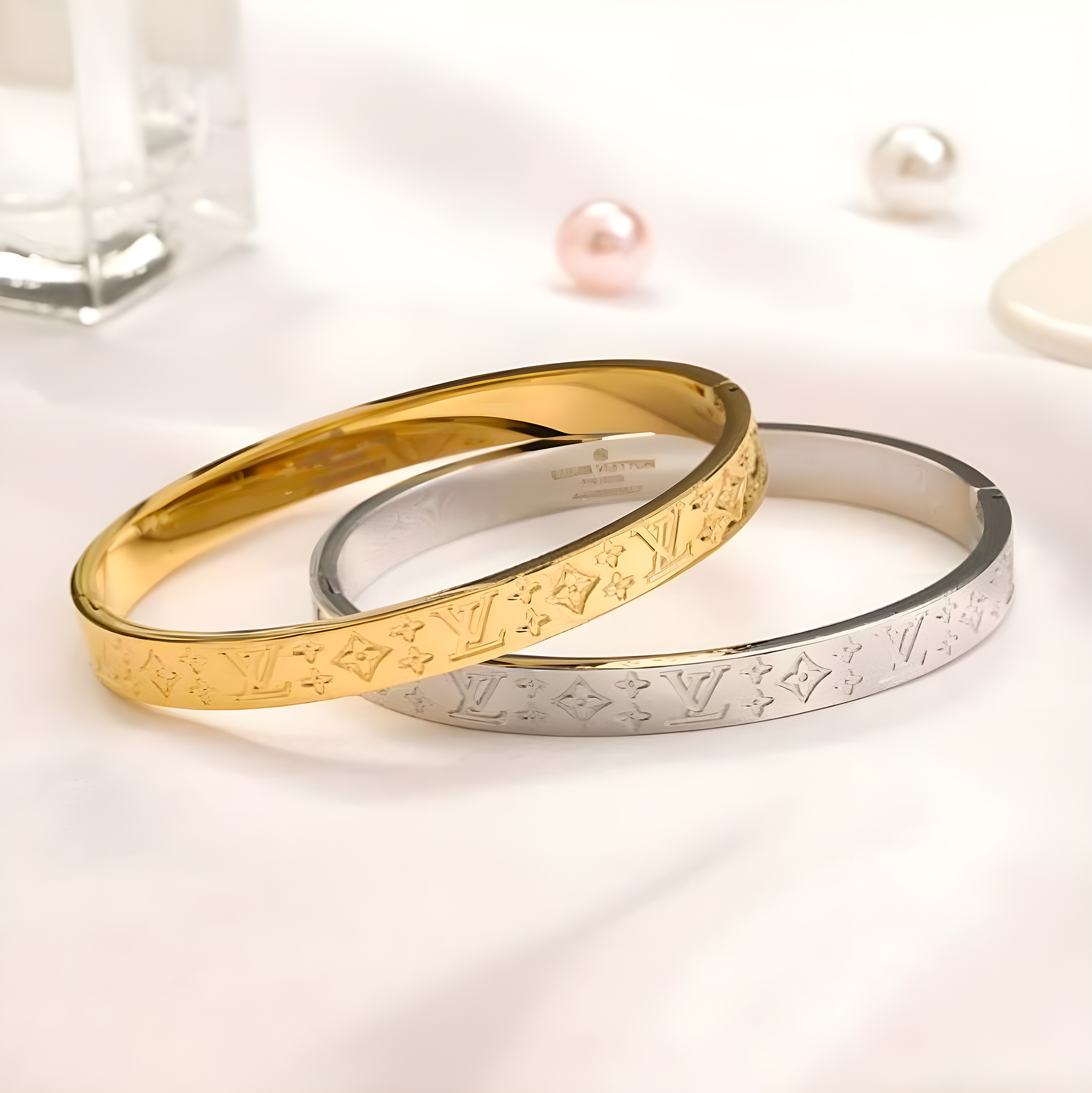 LV Floral Emblem Bangle (Stainless Steel)