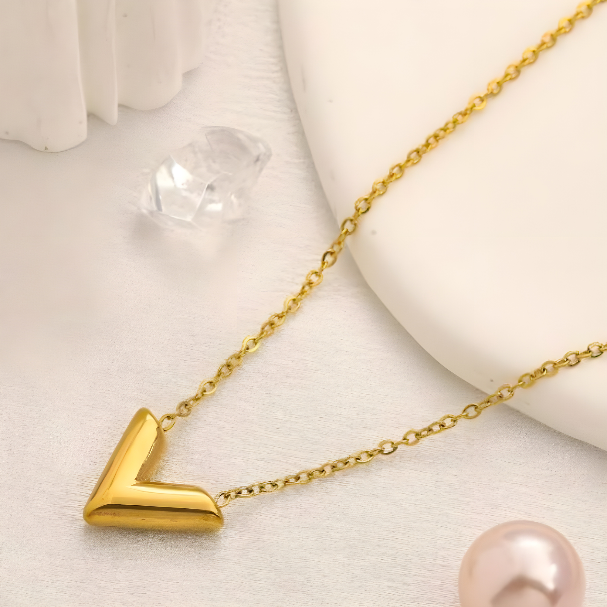 LV Gold Pendant Necklace (Stainless Steel)