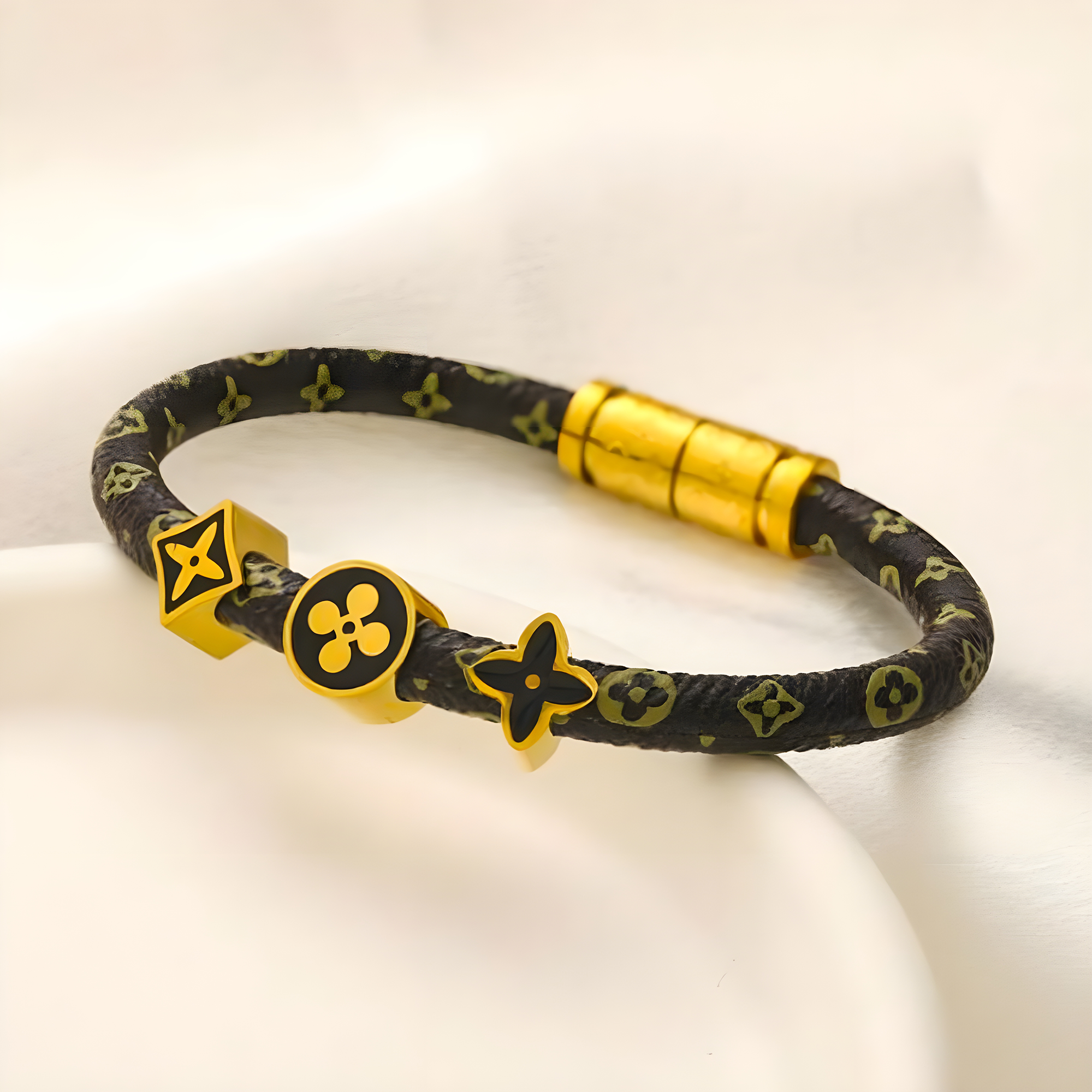 LV Leather Emblem Bracelet (Stainless Steel)