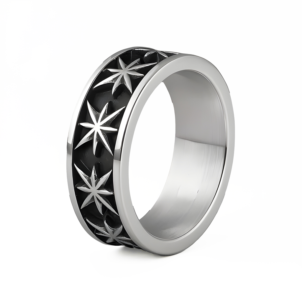 Black Star Band Ring (Titantium Steel)