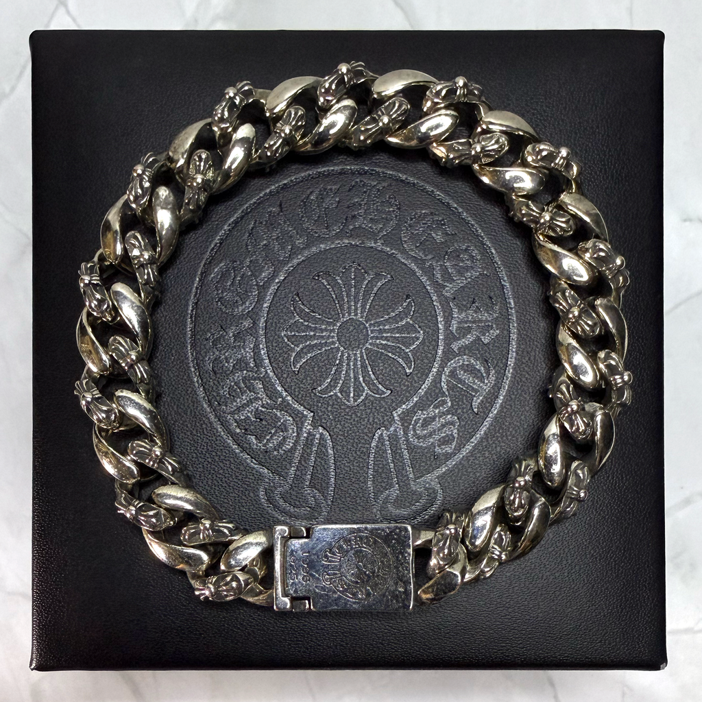 #CB1-2: Chrome Hearts Cross Emblem Some Cross Cuban Bracelet (Gold-Filled)
