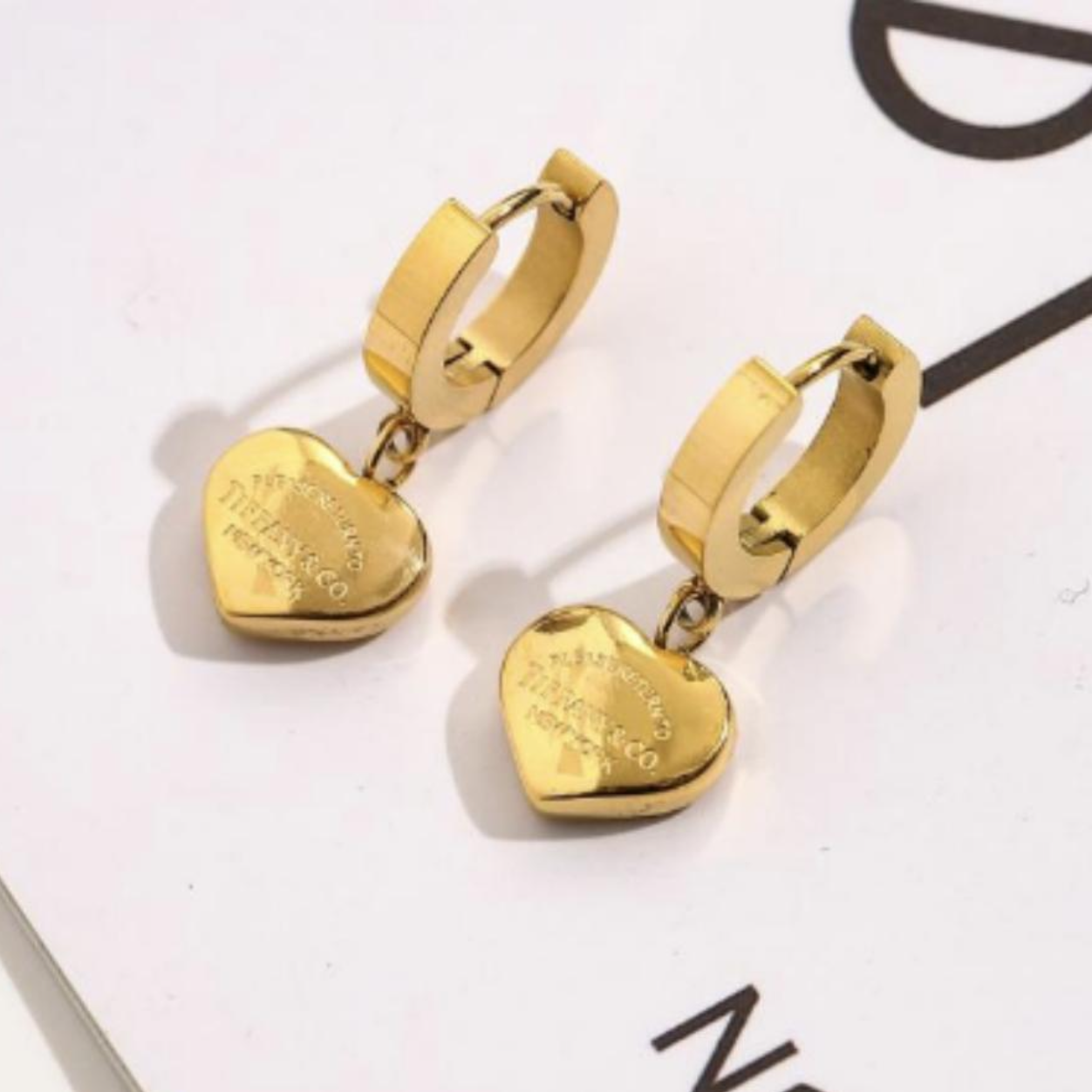 Tiffany Gold Heart Hoop Earrings (Stainless Steel)