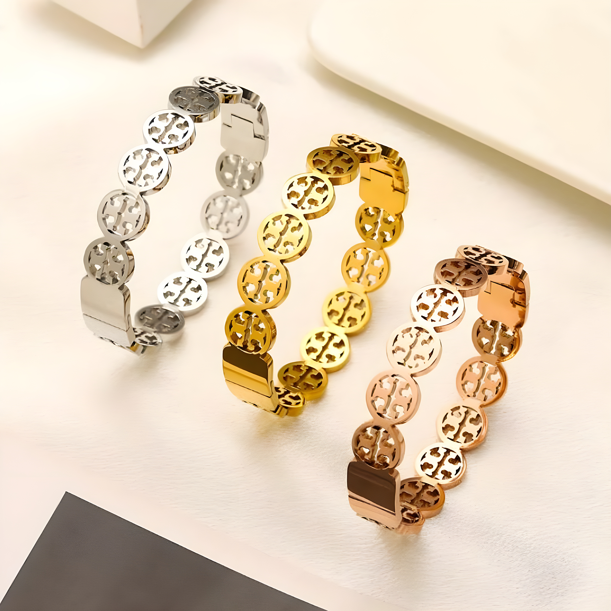 Tory Burch Circle Emblem Band Bangle (Stainless Steel)