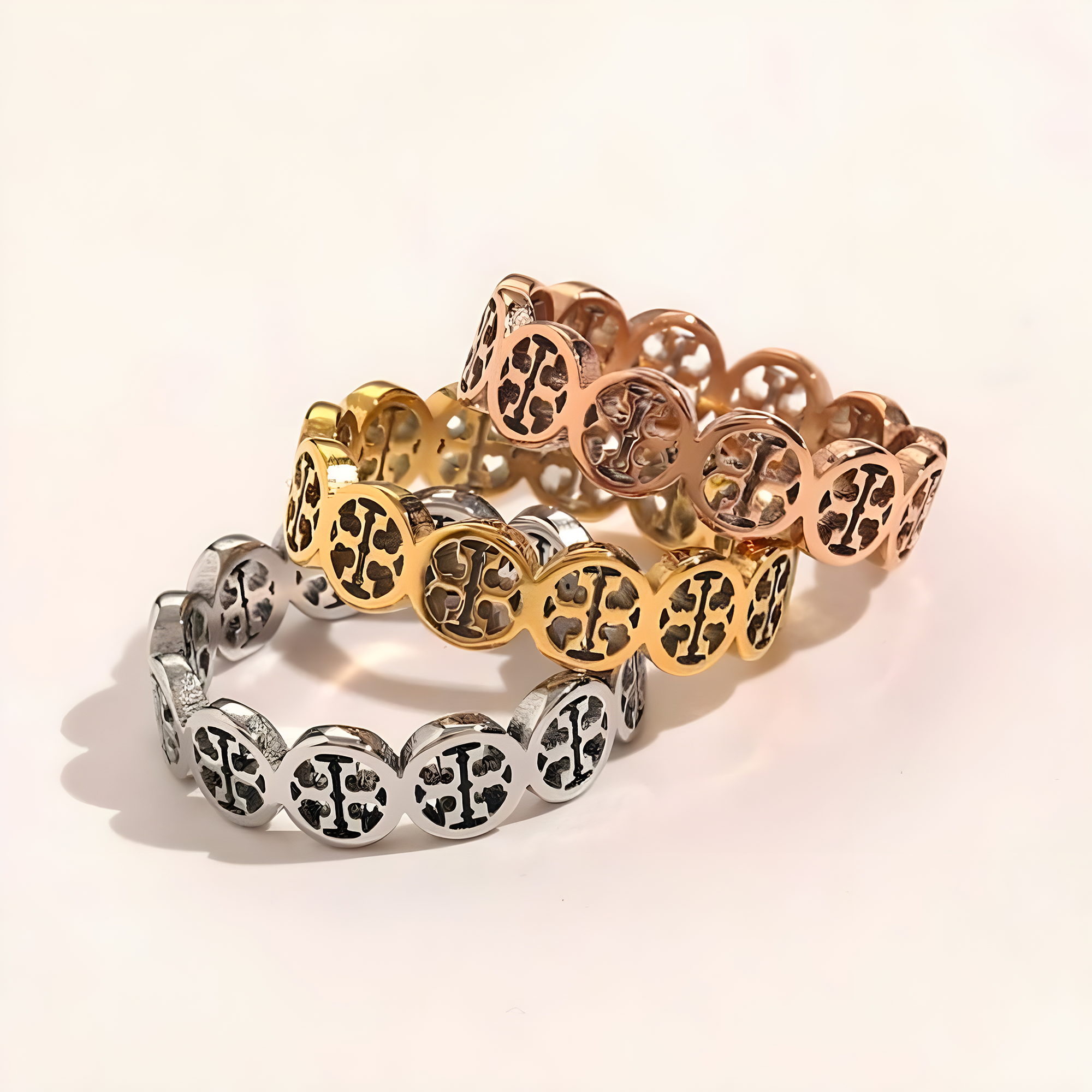 Tory Burch Circle Emblem Band Ring (Stainless Steel)