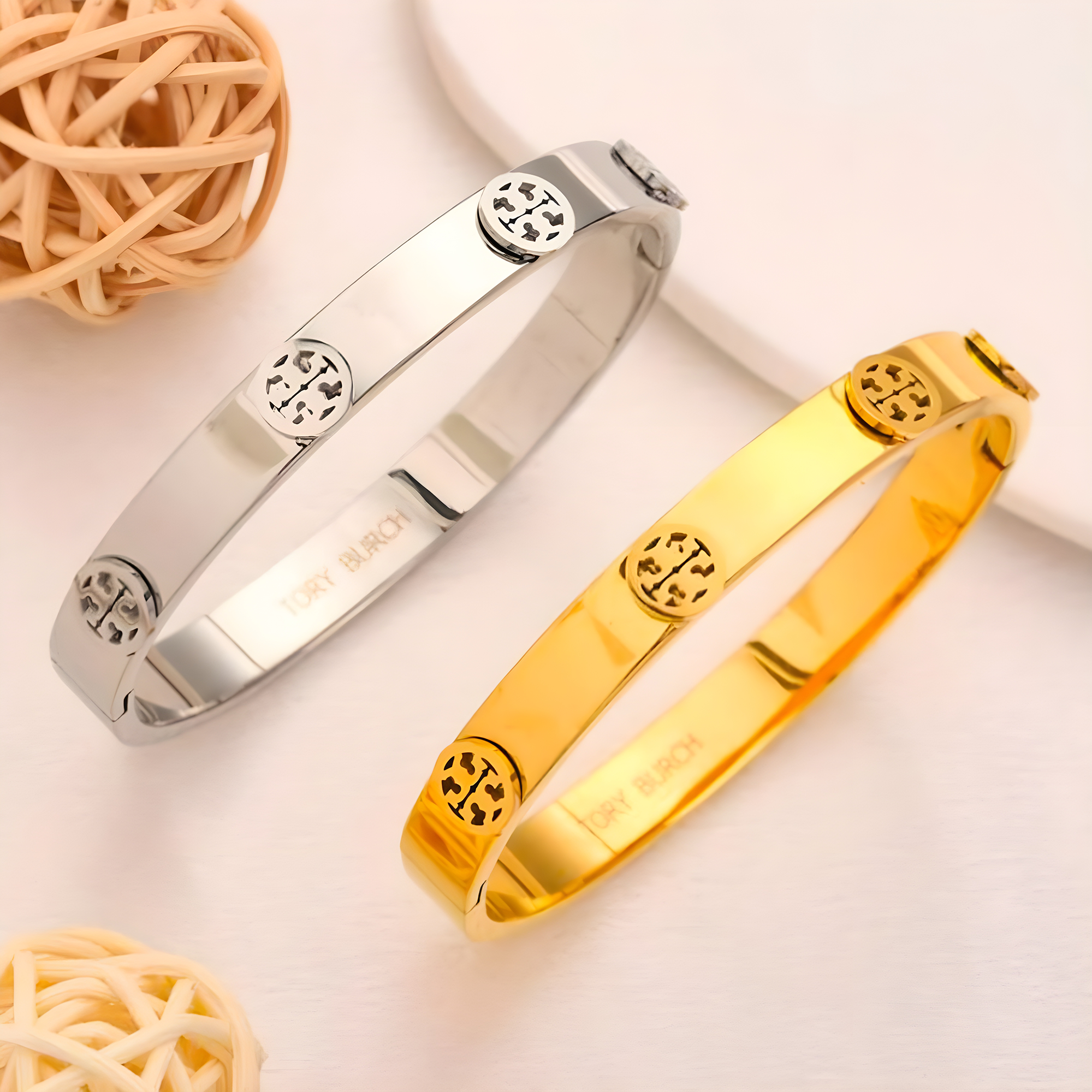 Tory Burch Circle Emblem Bangle (Stainless Steel)