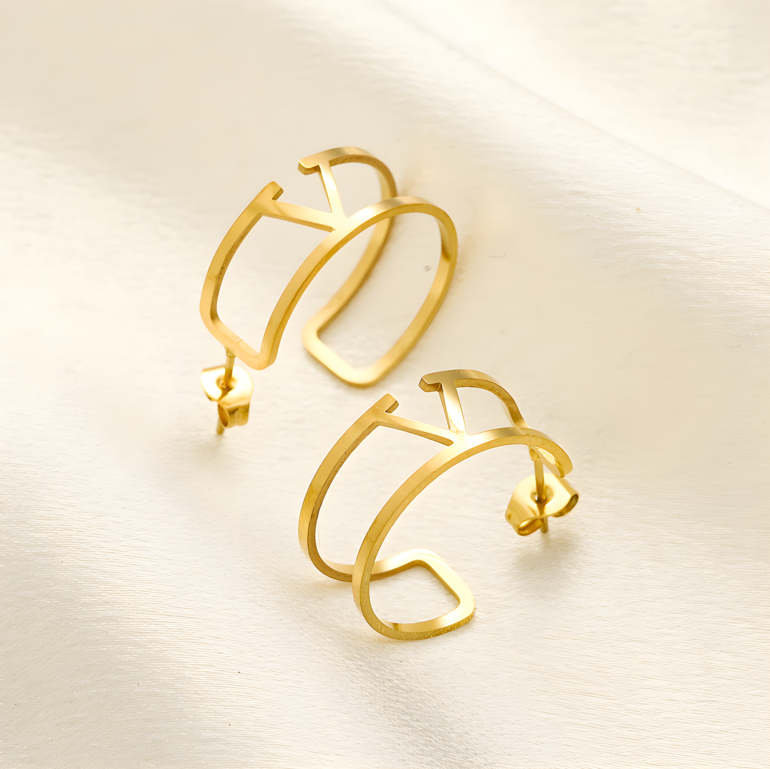 Valentino Gold Emblem Hoop Earrings (Stainless Steel)
