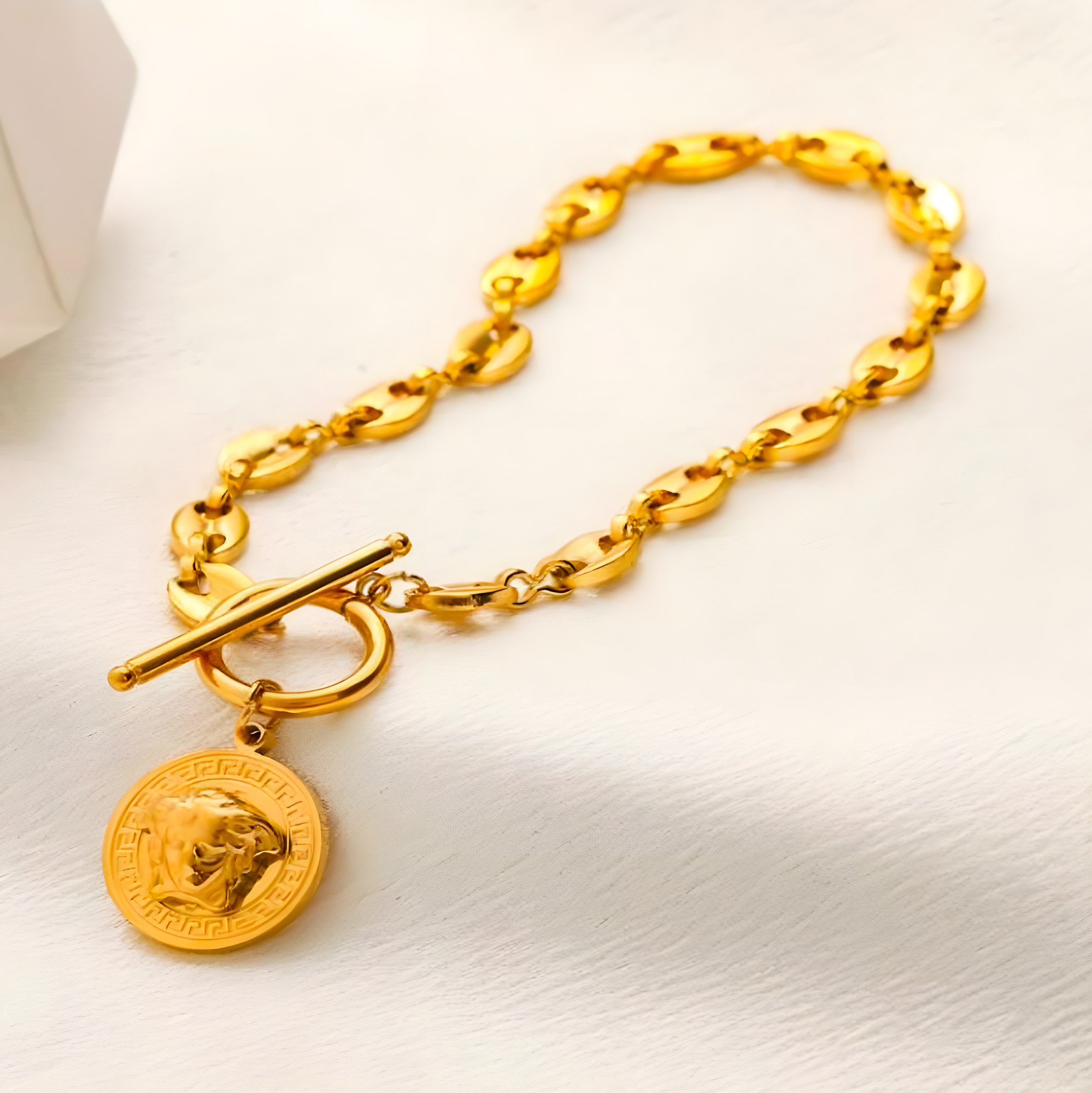 Versace Gold Emblem Pendant Bracelet (Stainless Steel)