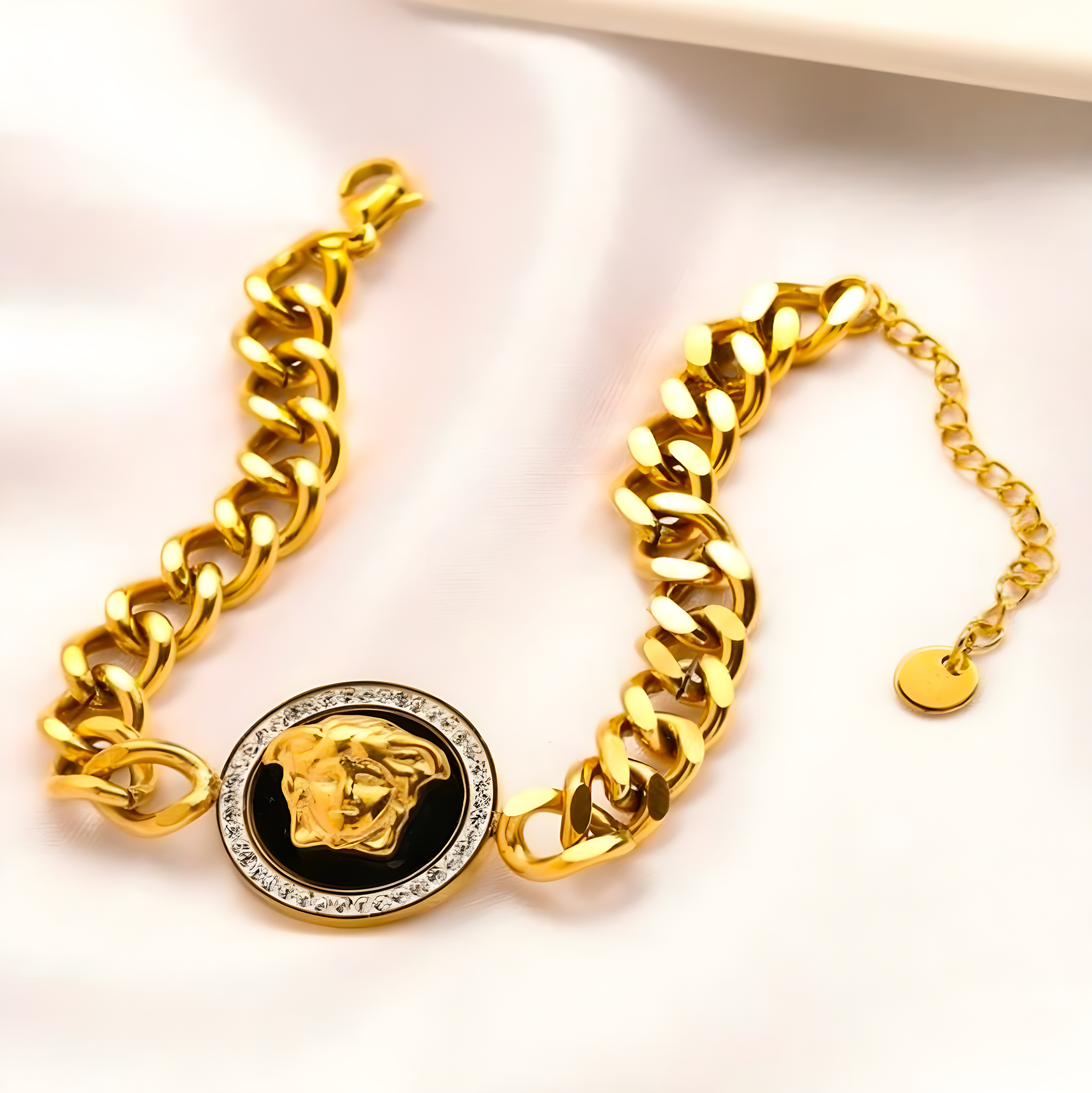 Versace Gold Stud Emblem Cuban Bracelet (Stainless Steel)